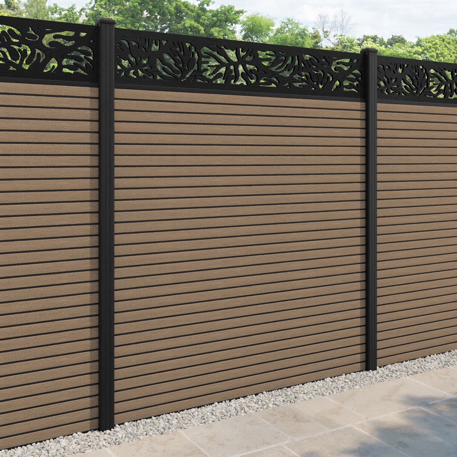 Hudson Botanic Fence Panel - Teak - with our composite posts