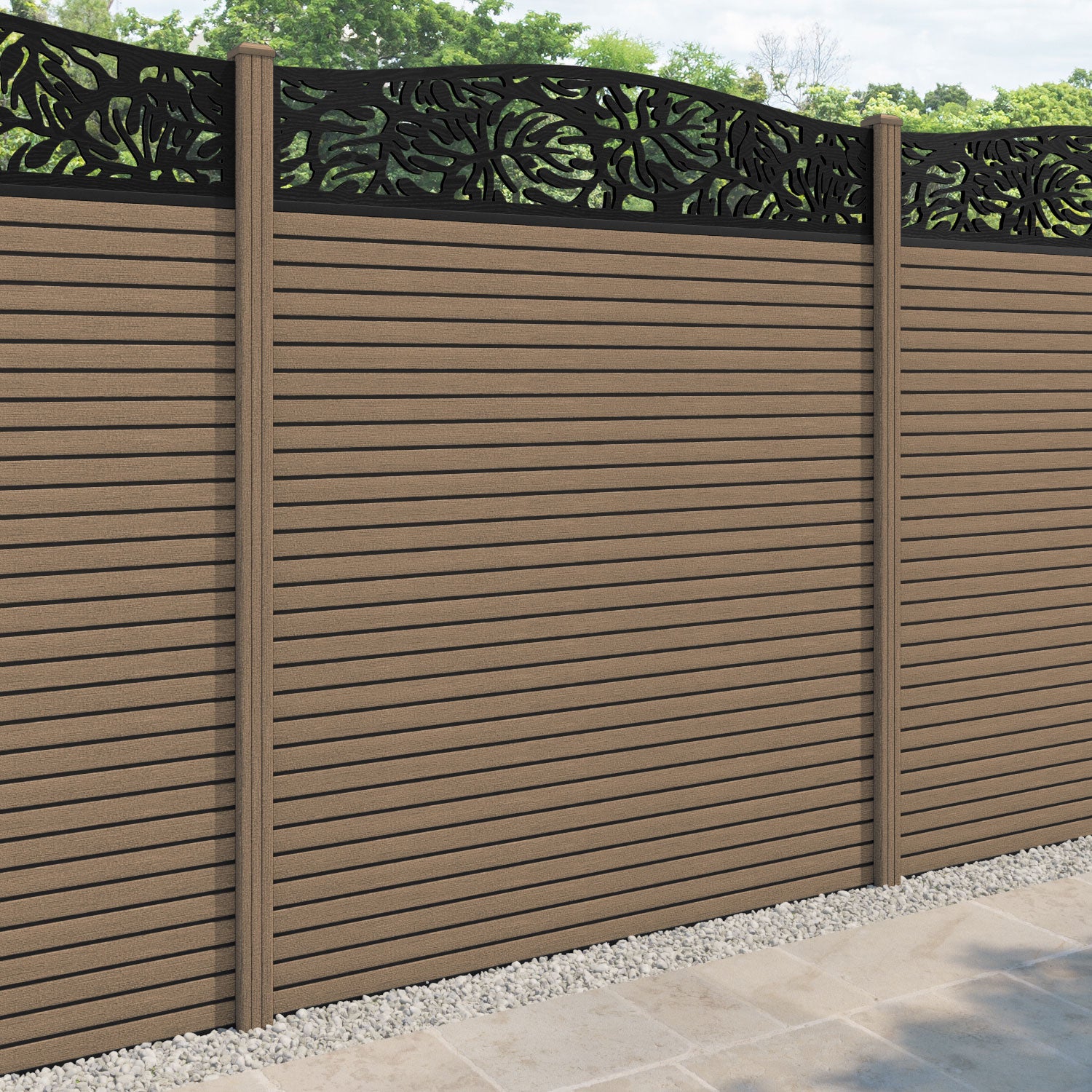 Hudson Botanic Curved Top Fence Panel - Teak - with our composite posts