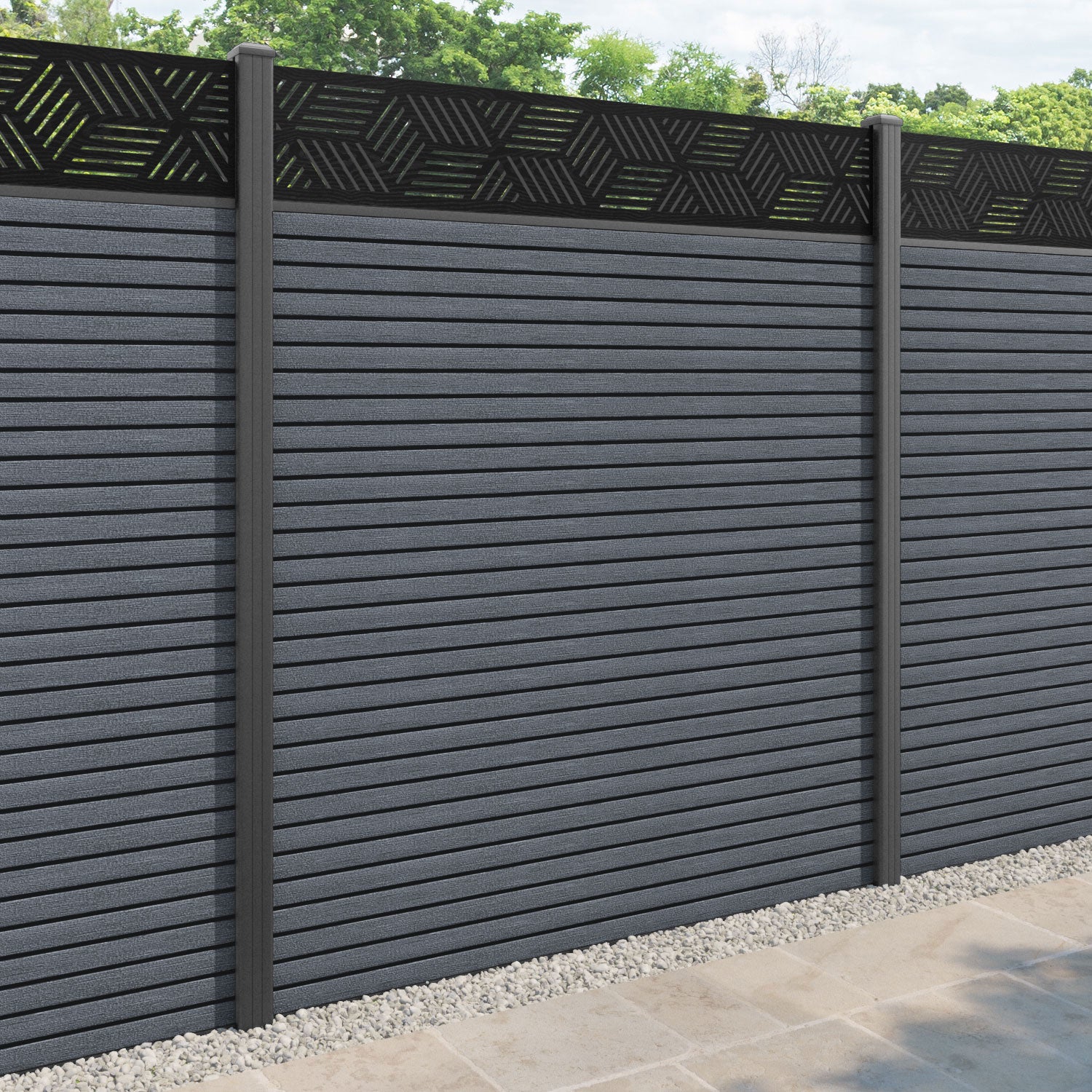 Hudson Cubed Fence Panel - Anthracite - with our aluminium posts