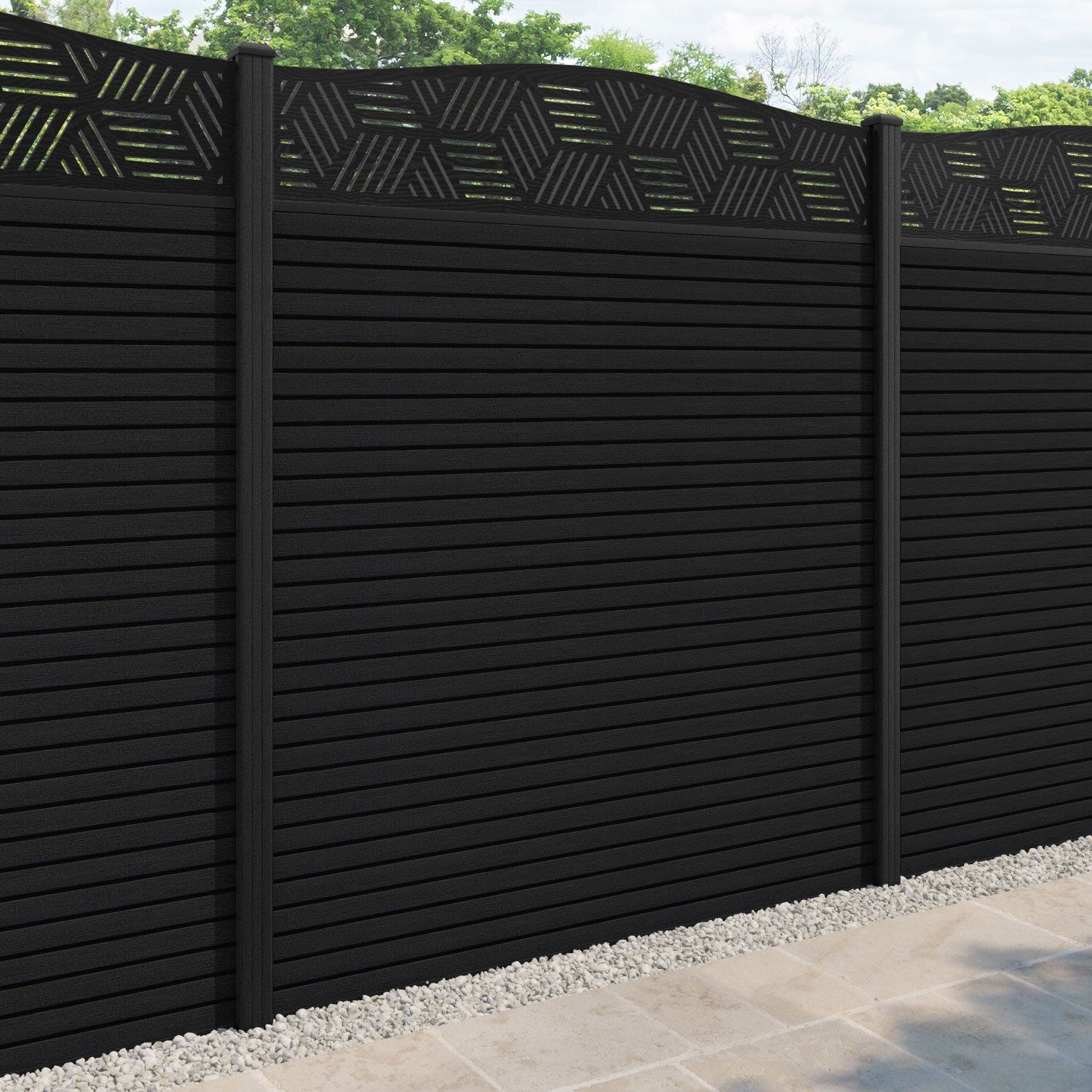 Hudson Cubed Curved Top Fence Panel - Black - with our composite posts