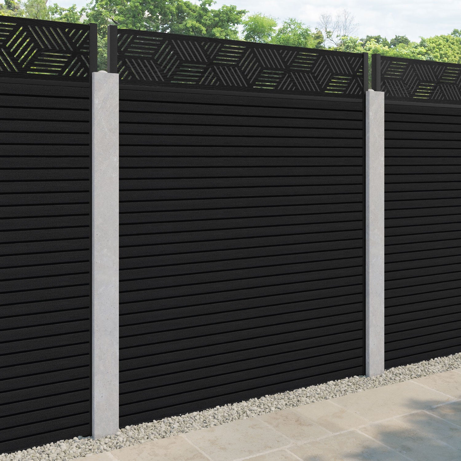 Hudson Cubed Fence Panel - Black - for existing concrete posts
