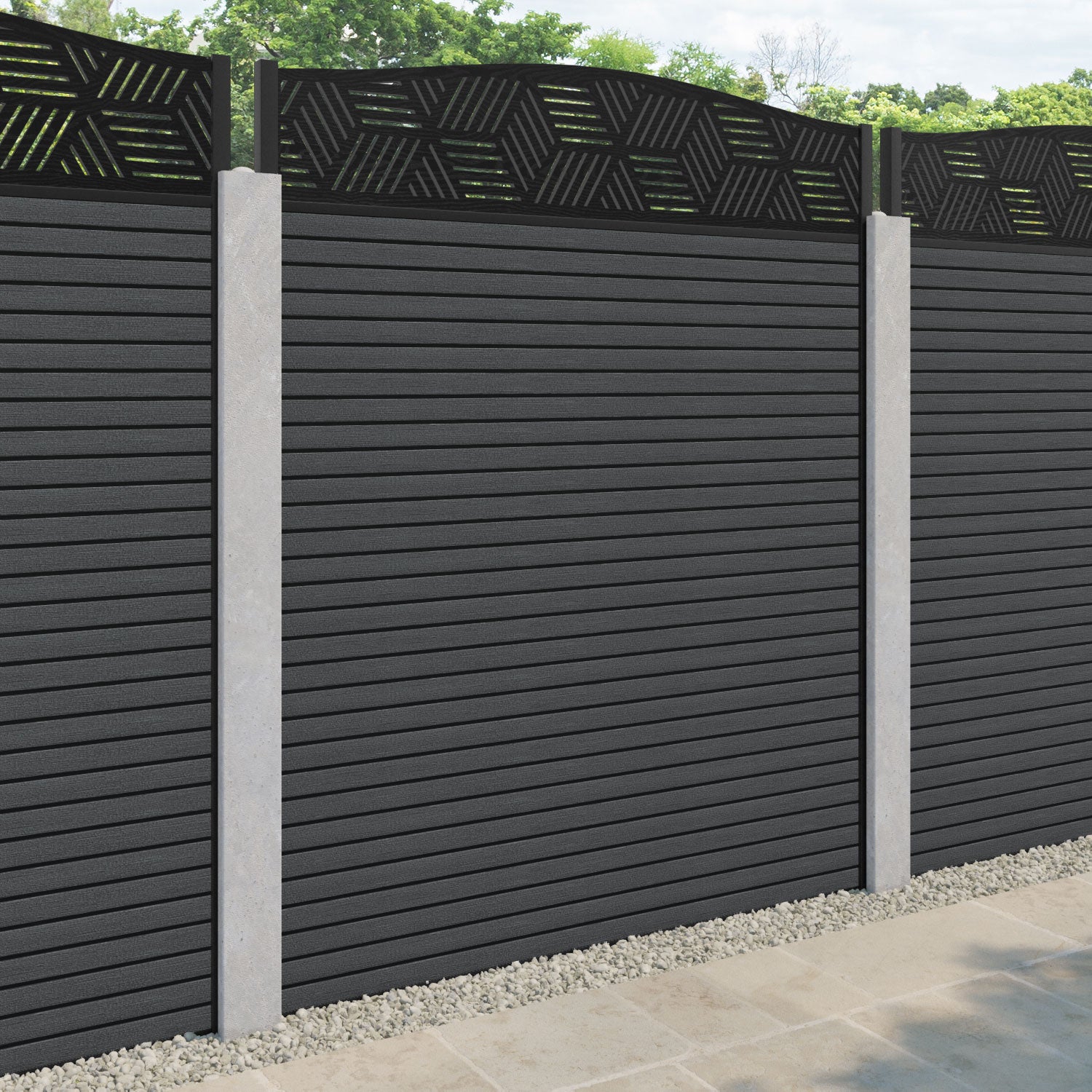 Hudson Cubed Curved Top Fence Panel - Dark Grey - for existing concrete posts