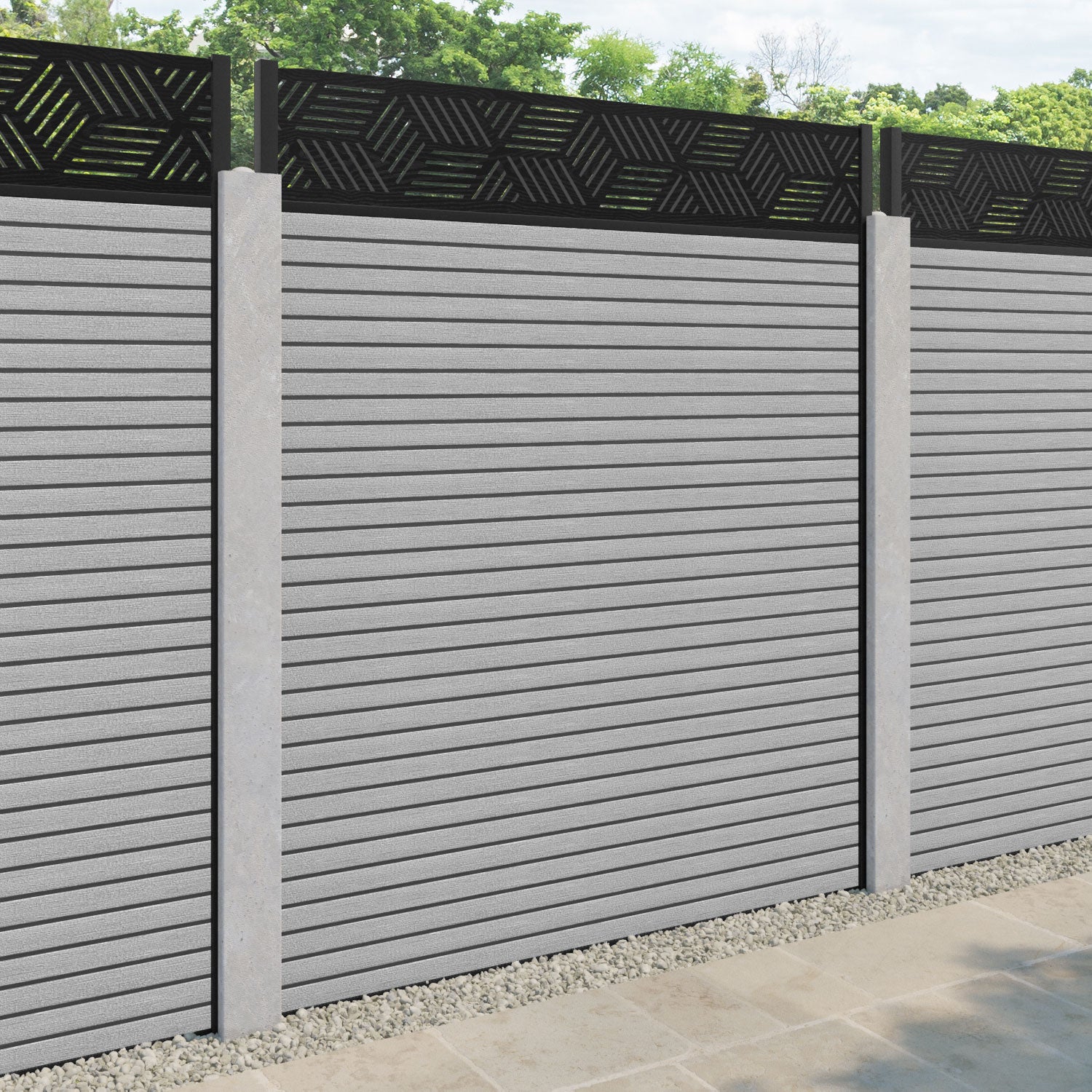 Hudson Cubed Fence Panel - Light Grey - for existing concrete posts