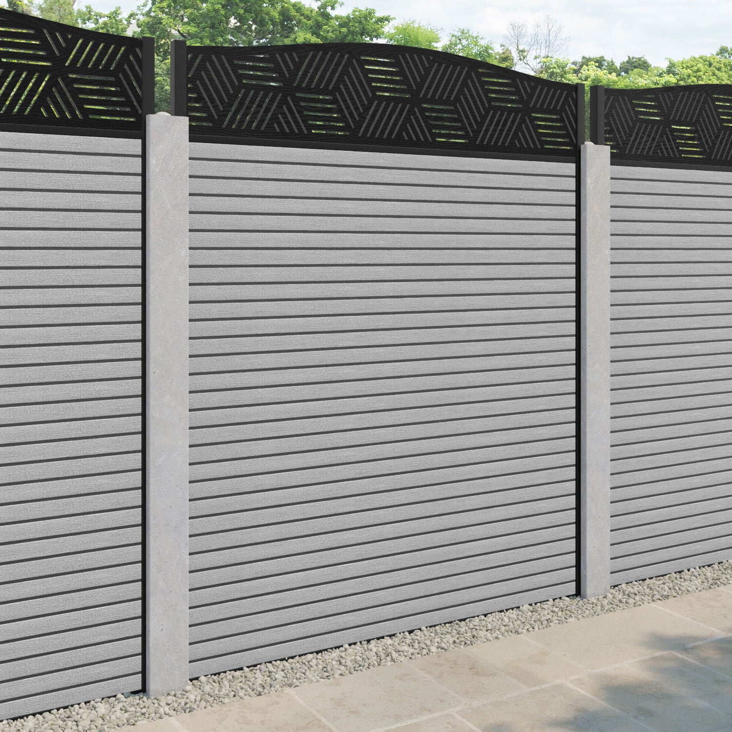 Hudson Cubed Curved Top Fence Panel - Light Grey - for existing concrete posts