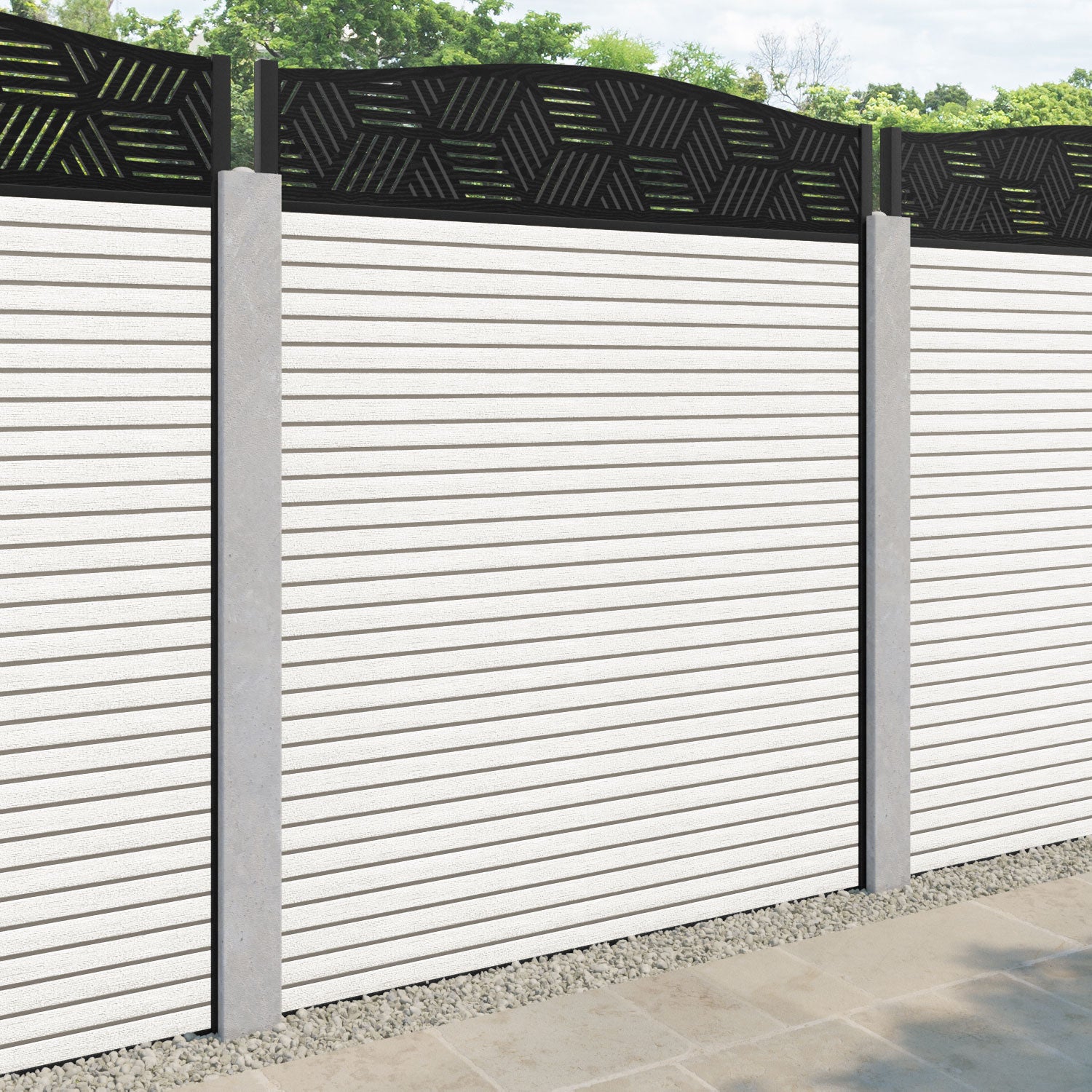 Hudson Cubed Curved Top Fence Panel - Light Stone - for existing concrete posts