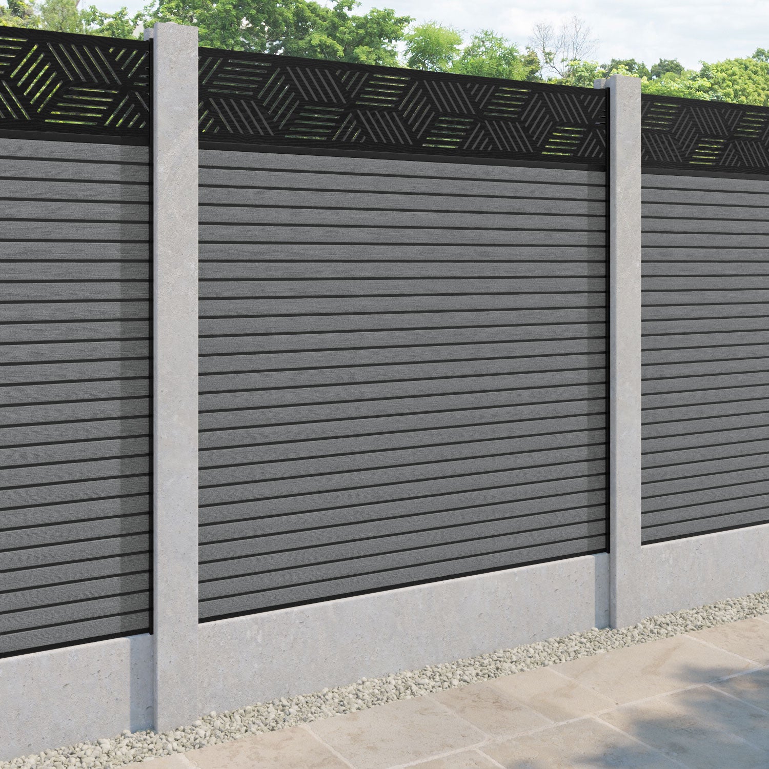 Hudson Cubed Fence Panel - Mid Grey - for existing concrete posts