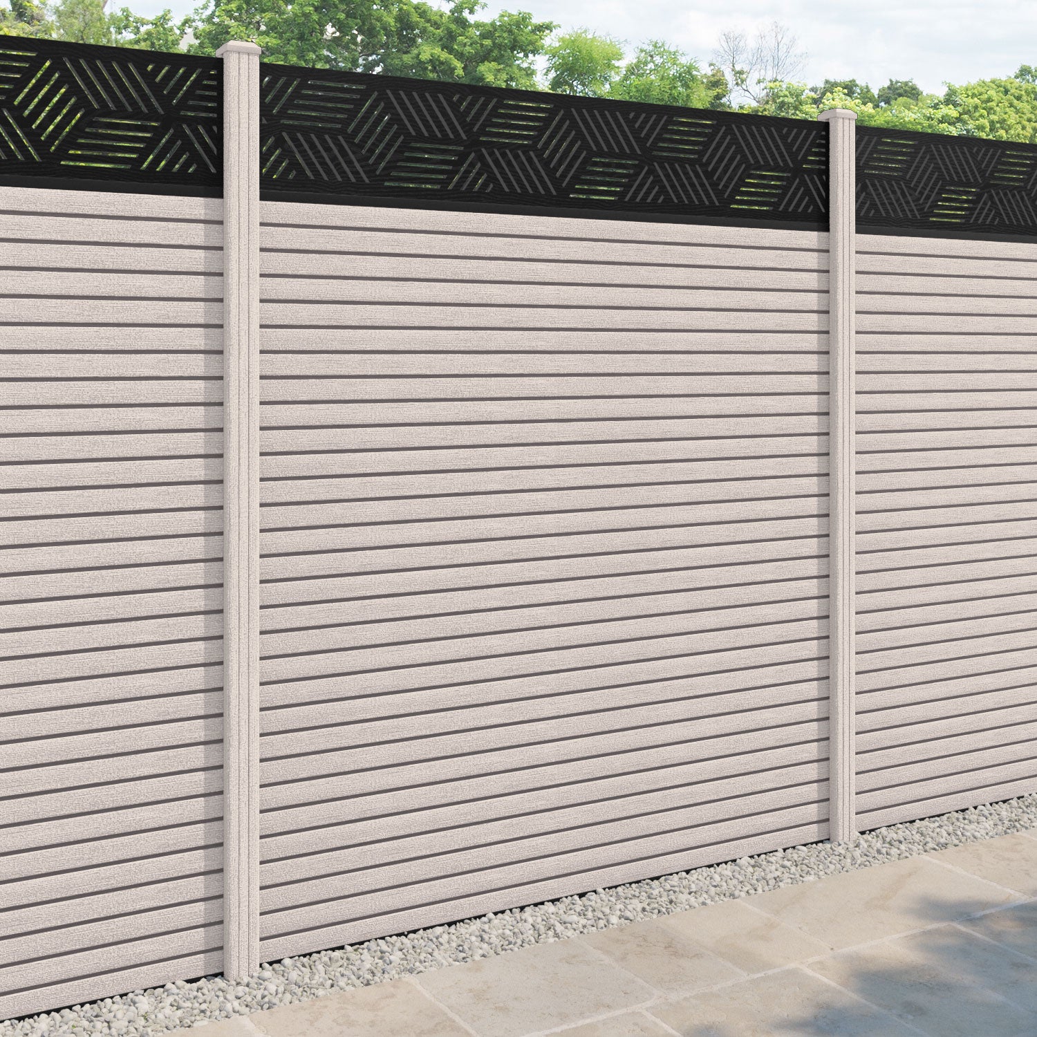 Hudson Cubed Fence Panel - Mid Stone - with our composite posts