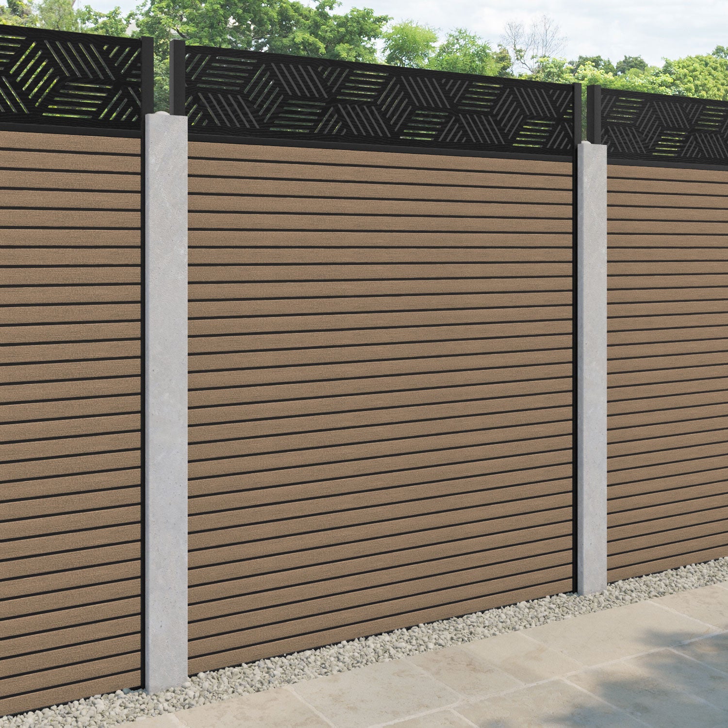 Hudson Cubed Fence Panel - Teak - for existing concrete posts
