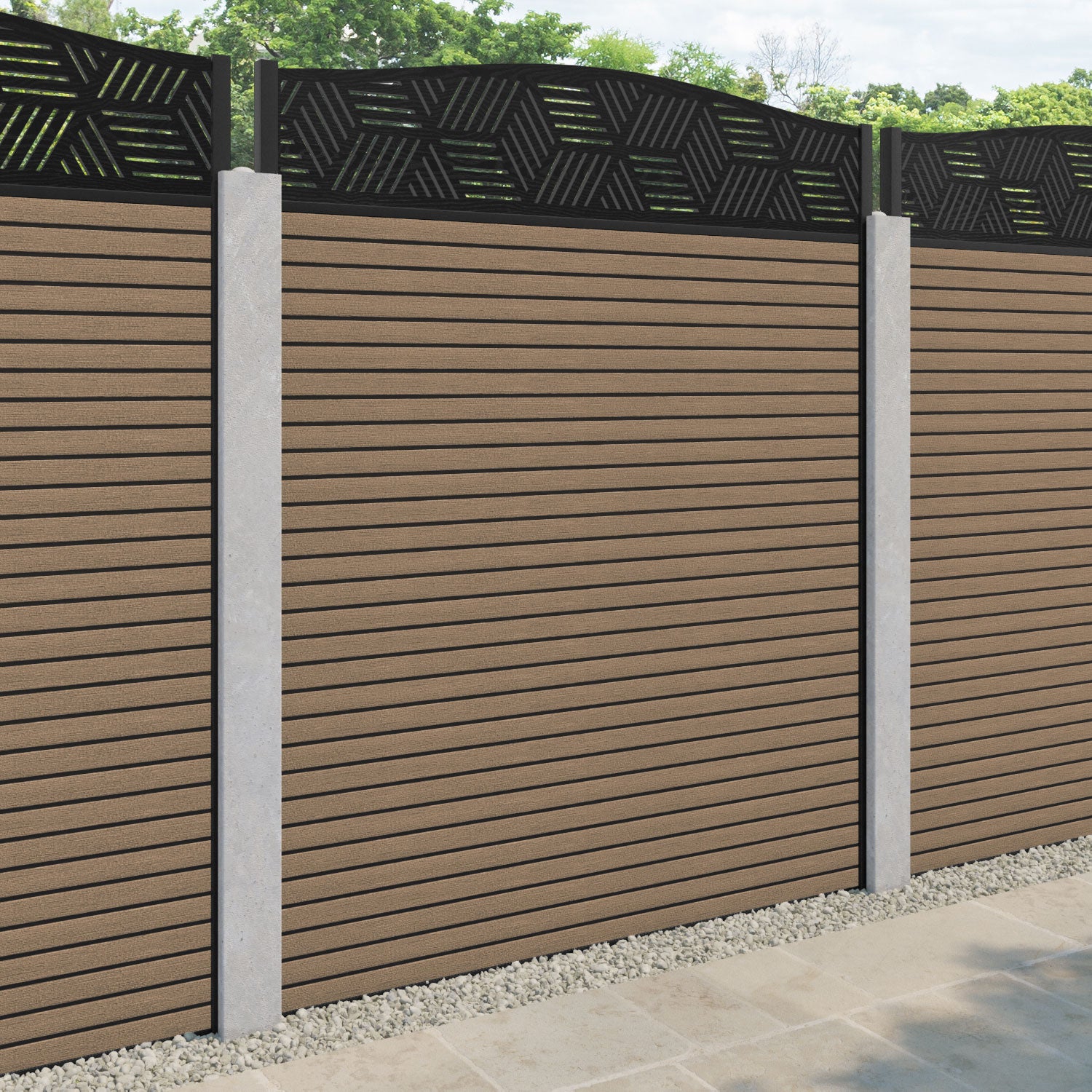 Hudson Cubed Curved Top Fence Panel - Teak - for existing concrete posts