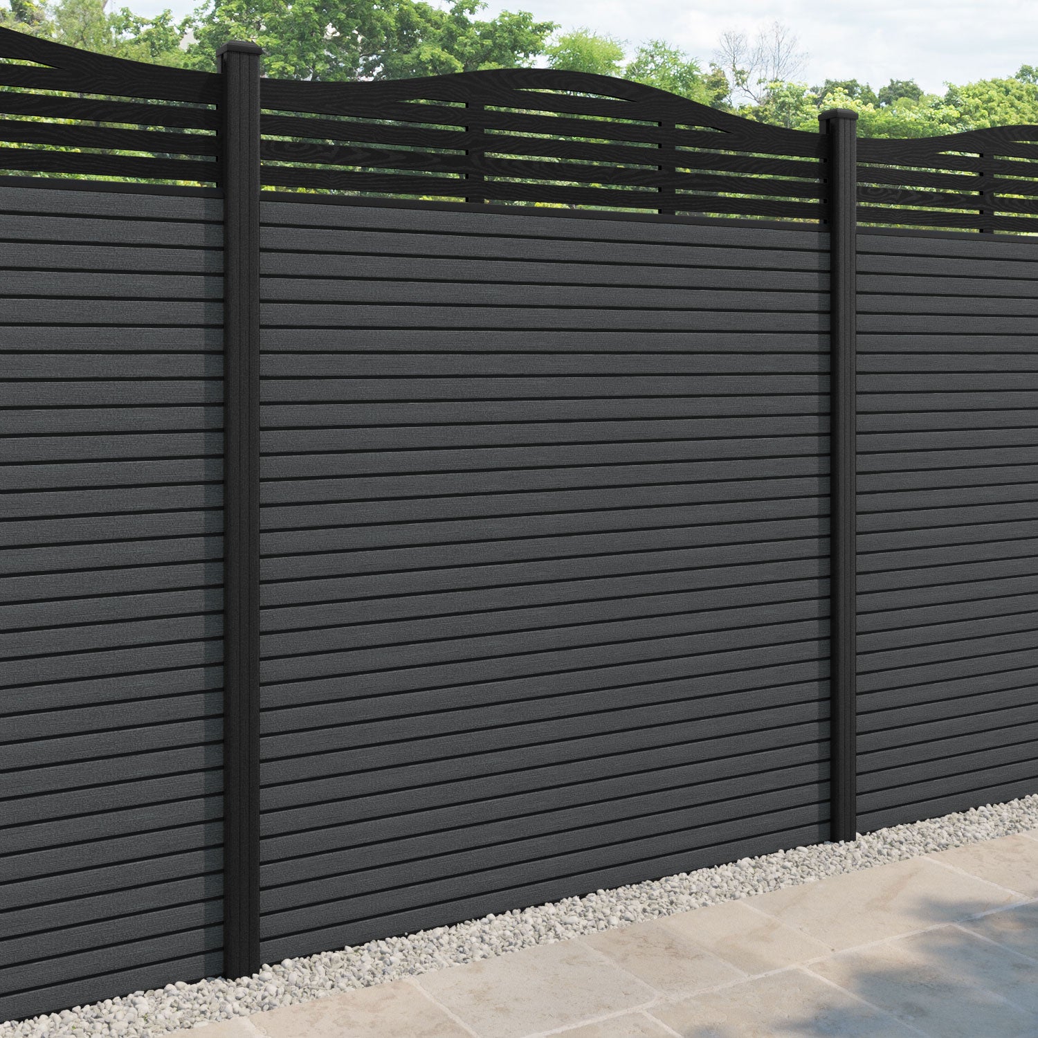Hudson Aspen Curved Top Fence Panel - Dark Grey - with our composite posts
