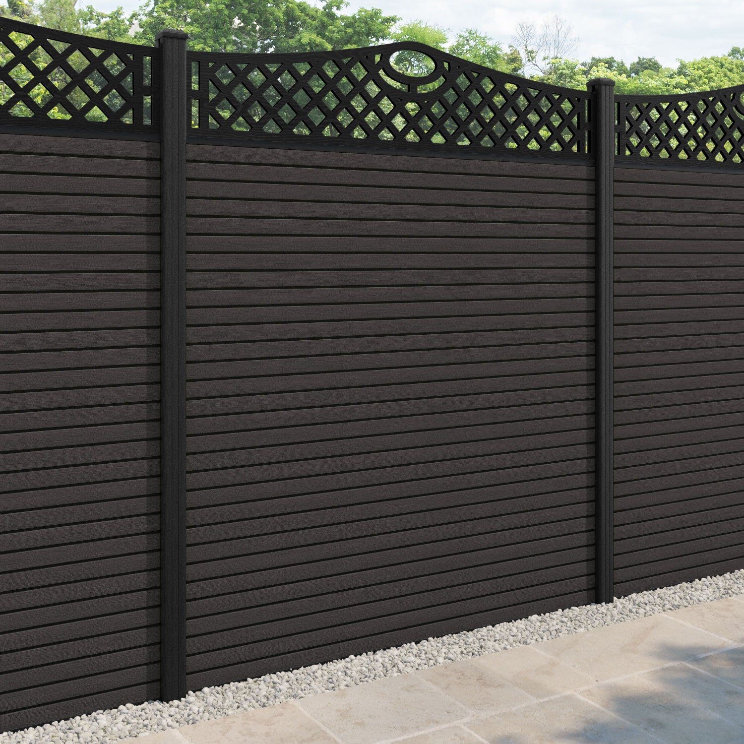 Hudson Oxford Curved Top Fence Panel - Dark Oak - with our composite posts