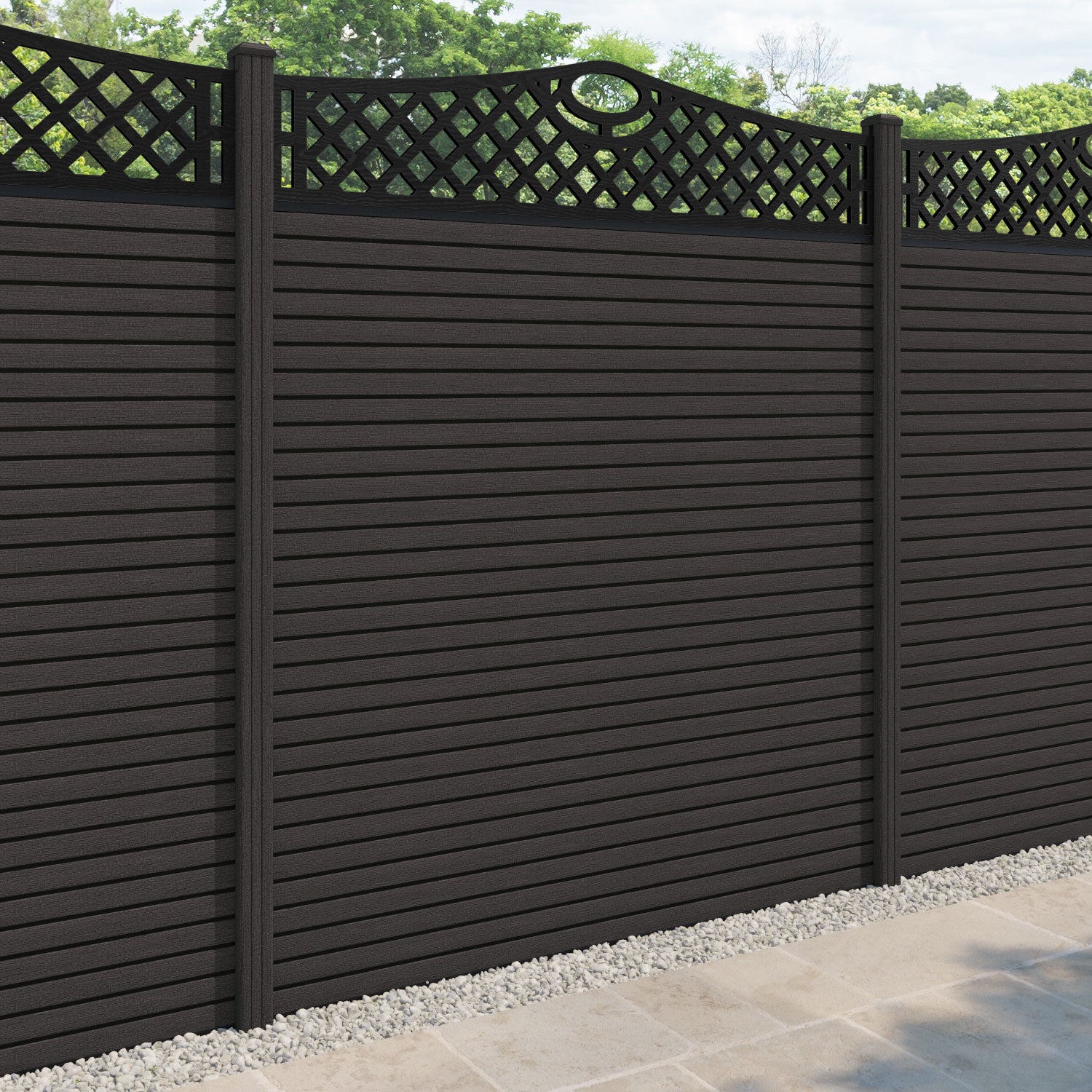 Hudson Oxford Curved Top Fence Panel - Dark Oak - with our composite posts