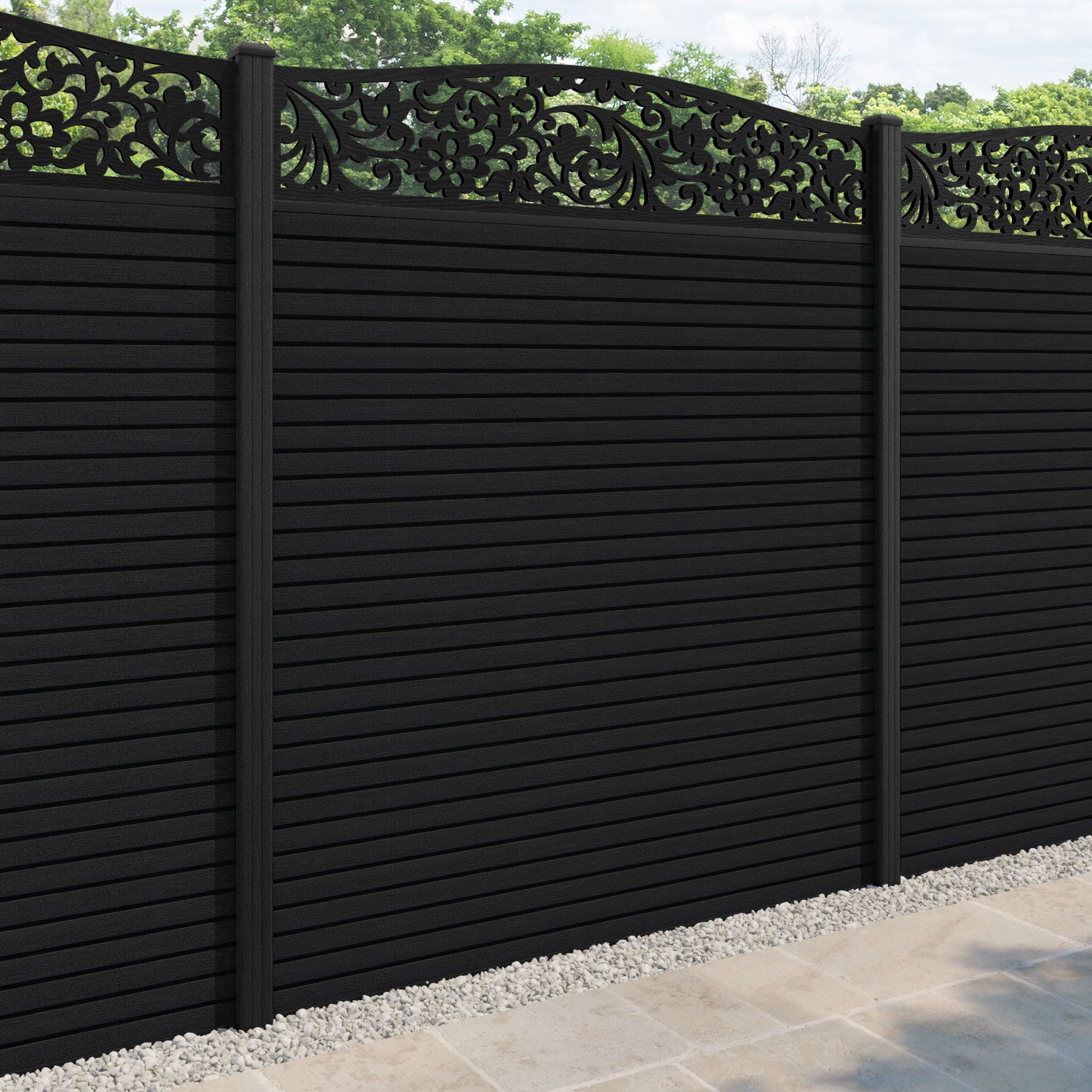 Hudson Eden Curved Top Fence Panel - Black - with our composite posts