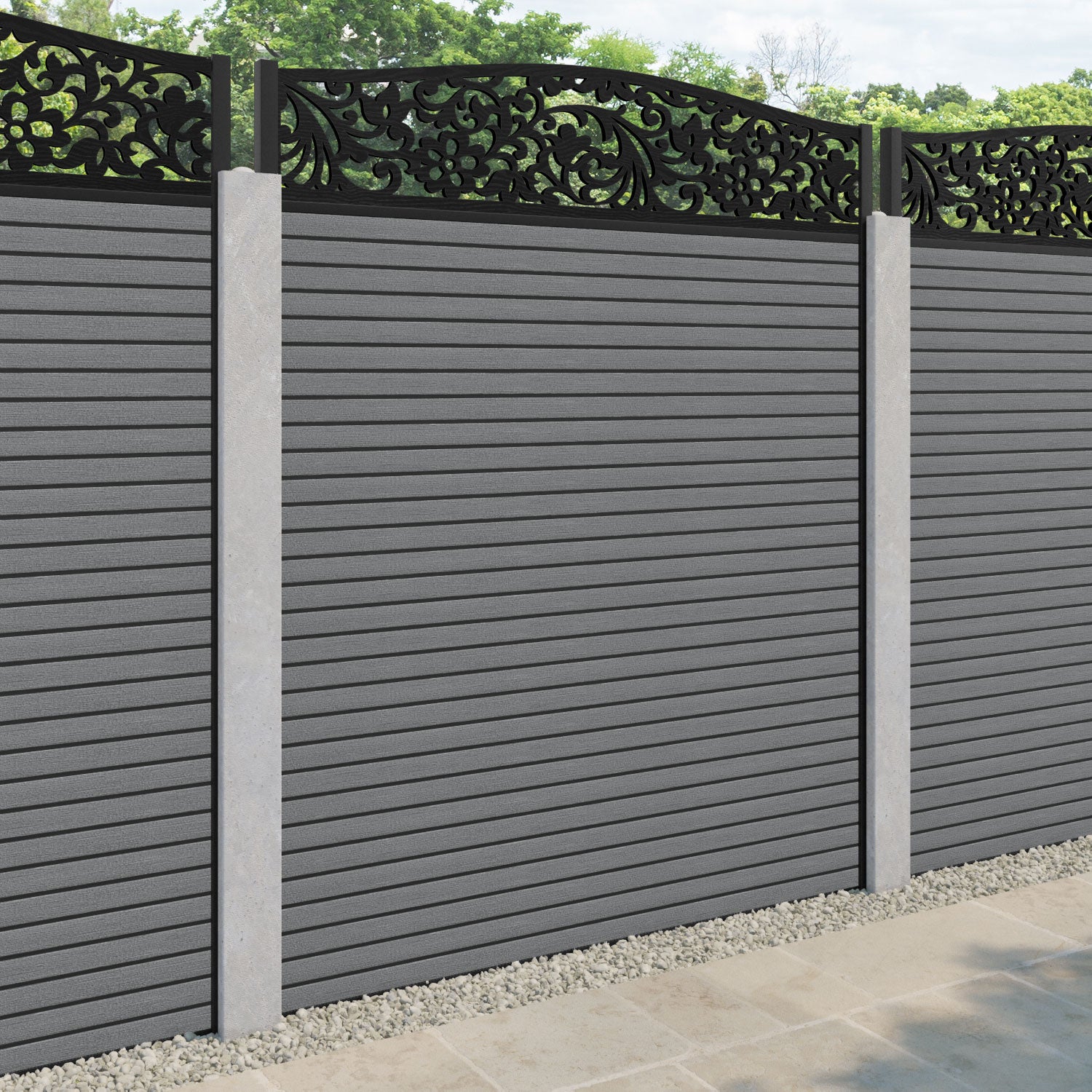 Hudson Eden Curved Top Fence Panel - Mid Grey - for existing concrete posts