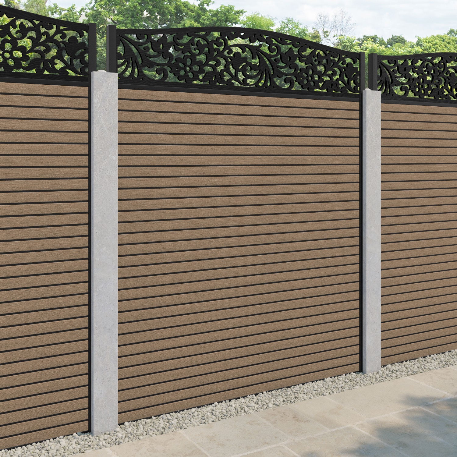 Hudson Eden Curved Top Fence Panel - Teak - for existing concrete posts
