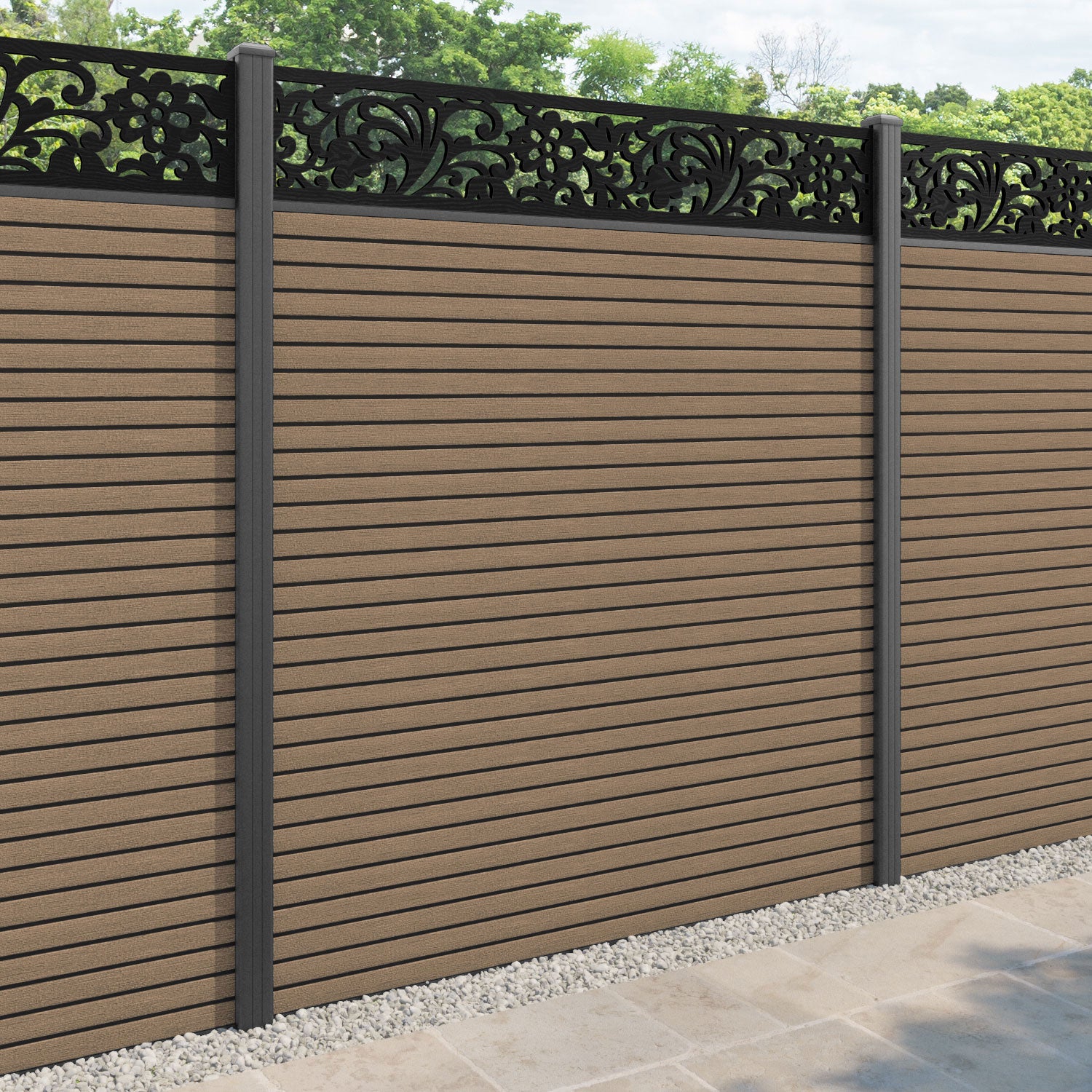 Hudson Eden Fence Panel - Teak - with our aluminium posts