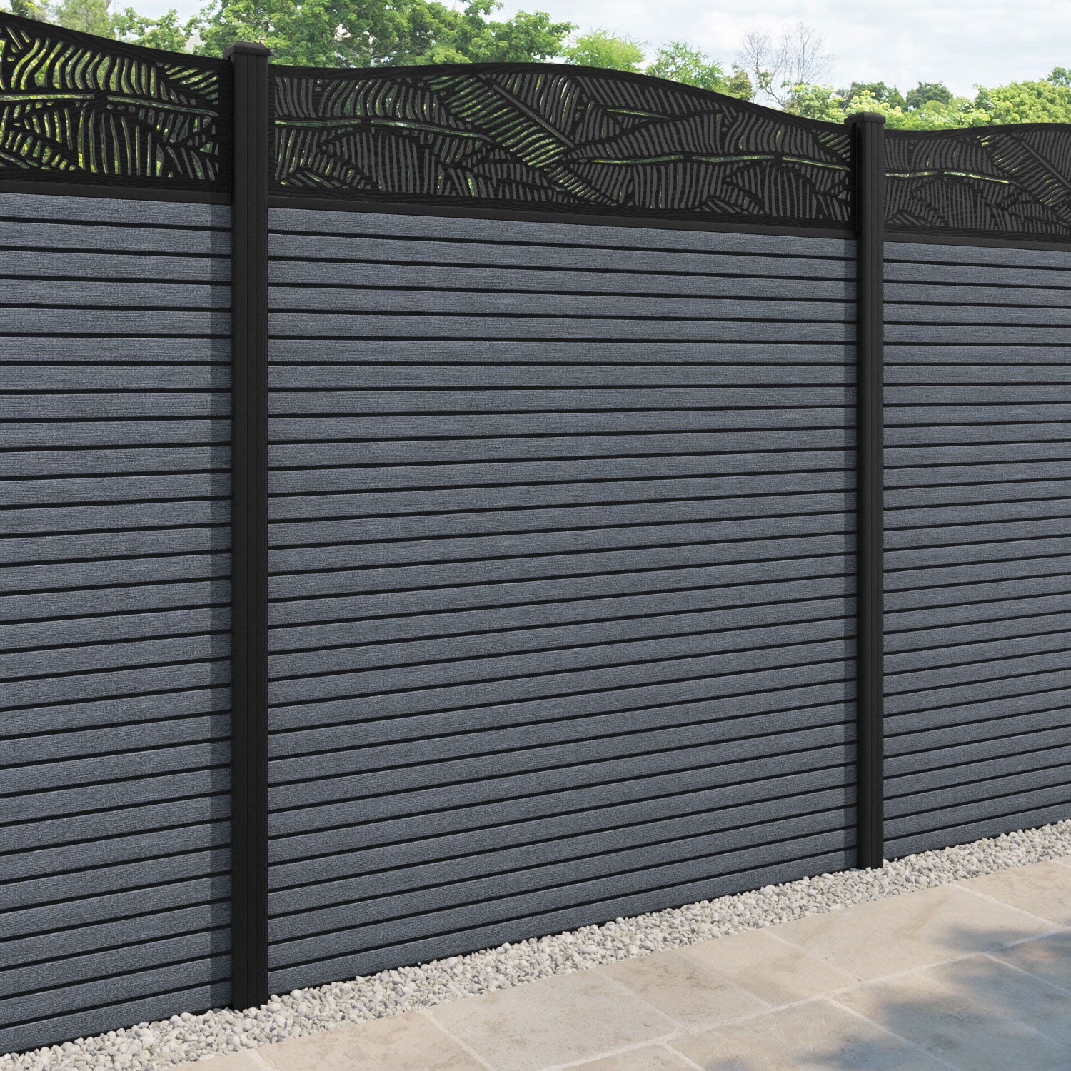 Hudson Feather Curved Top Fence Panel - Anthracite - with our aluminium posts