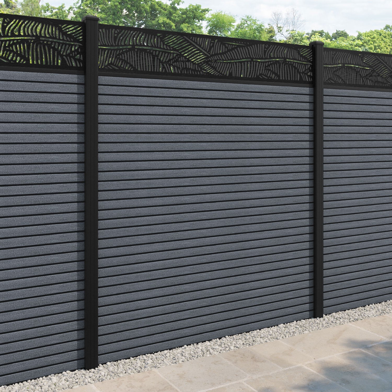 Hudson Feather Fence Panel - Anthracite - with our aluminium posts