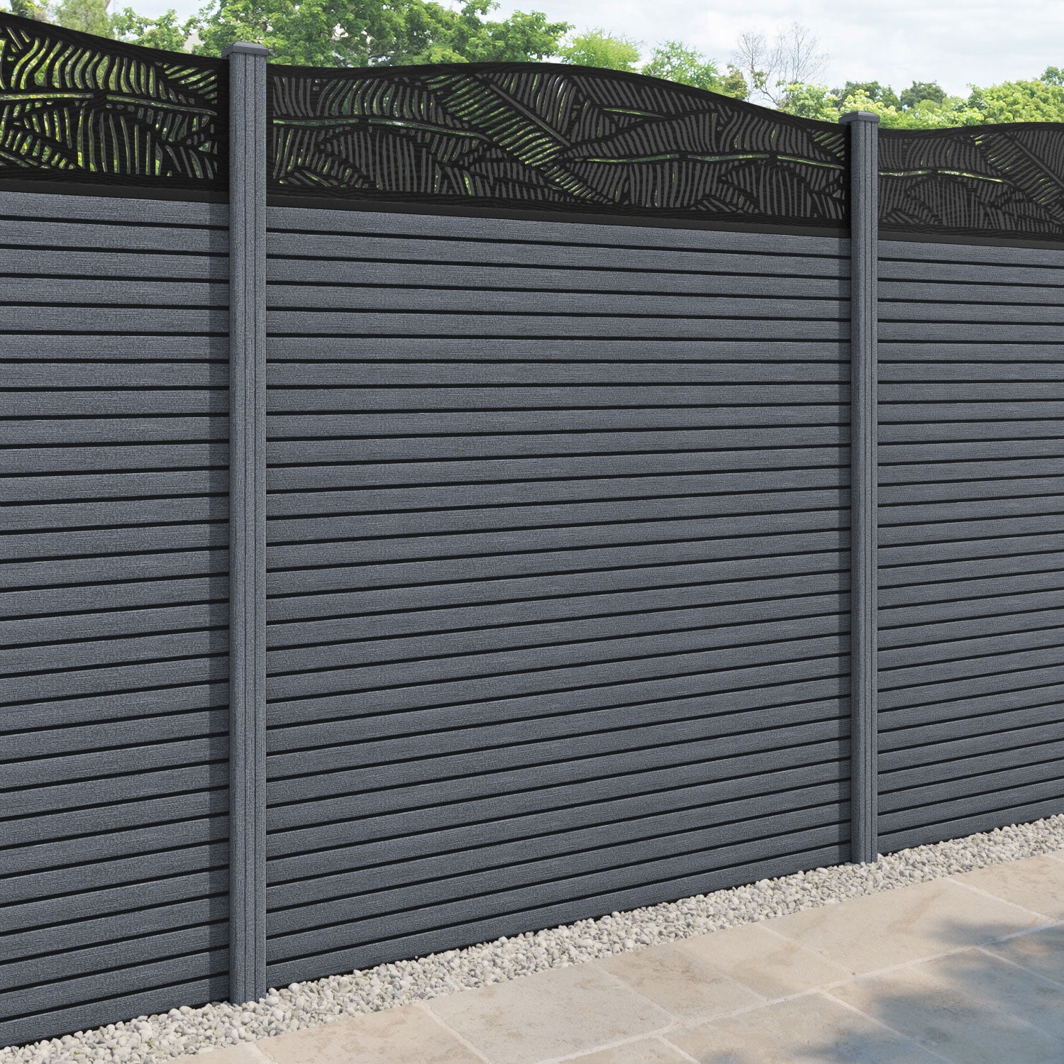 Hudson Feather Curved Top Fence Panel - Anthracite - with our composite posts