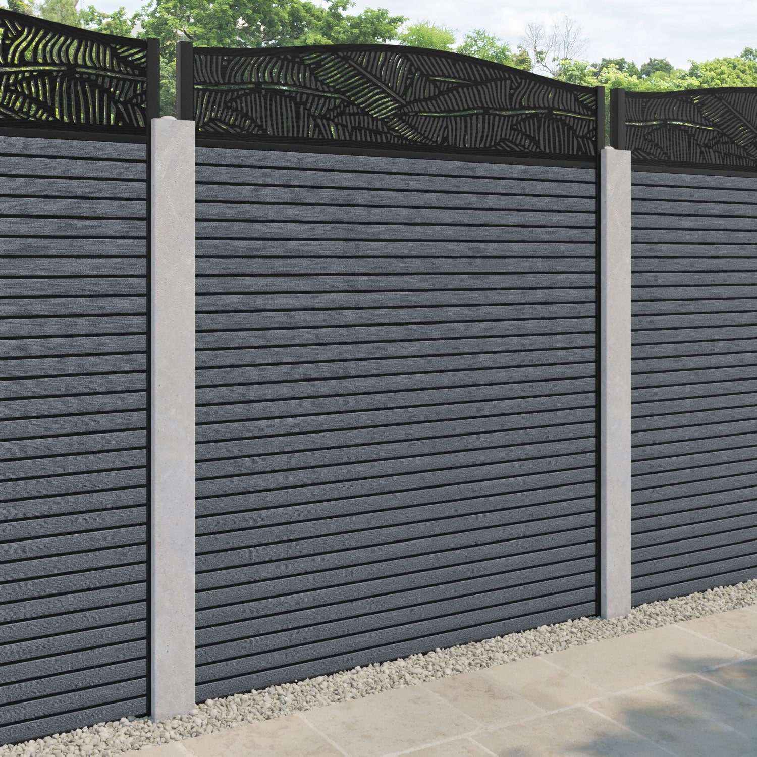 Hudson Feather Curved Top Fence Panel - Anthracite - for existing concrete posts