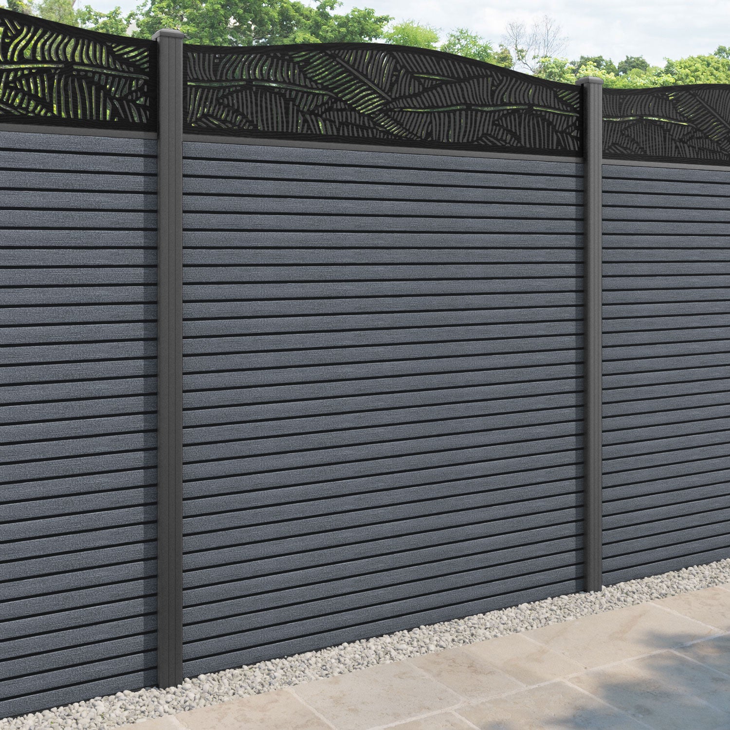 Hudson Feather Curved Top Fence Panel - Anthracite - with our aluminium posts