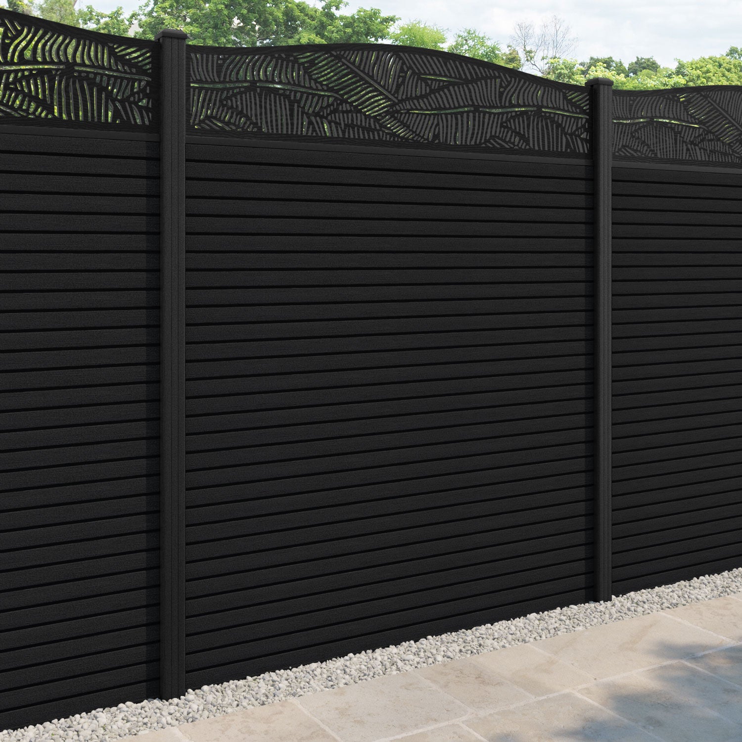 Hudson Feather Curved Top Fence Panel - Black - with our composite posts