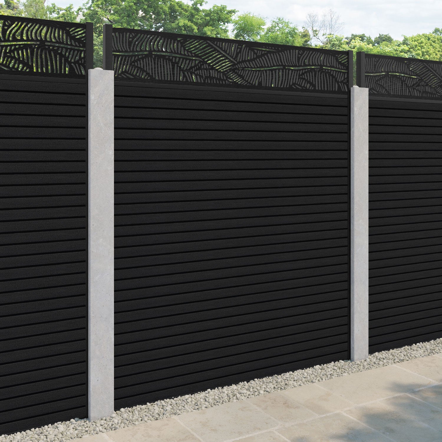 Hudson Feather Fence Panel - Black - for existing concrete posts