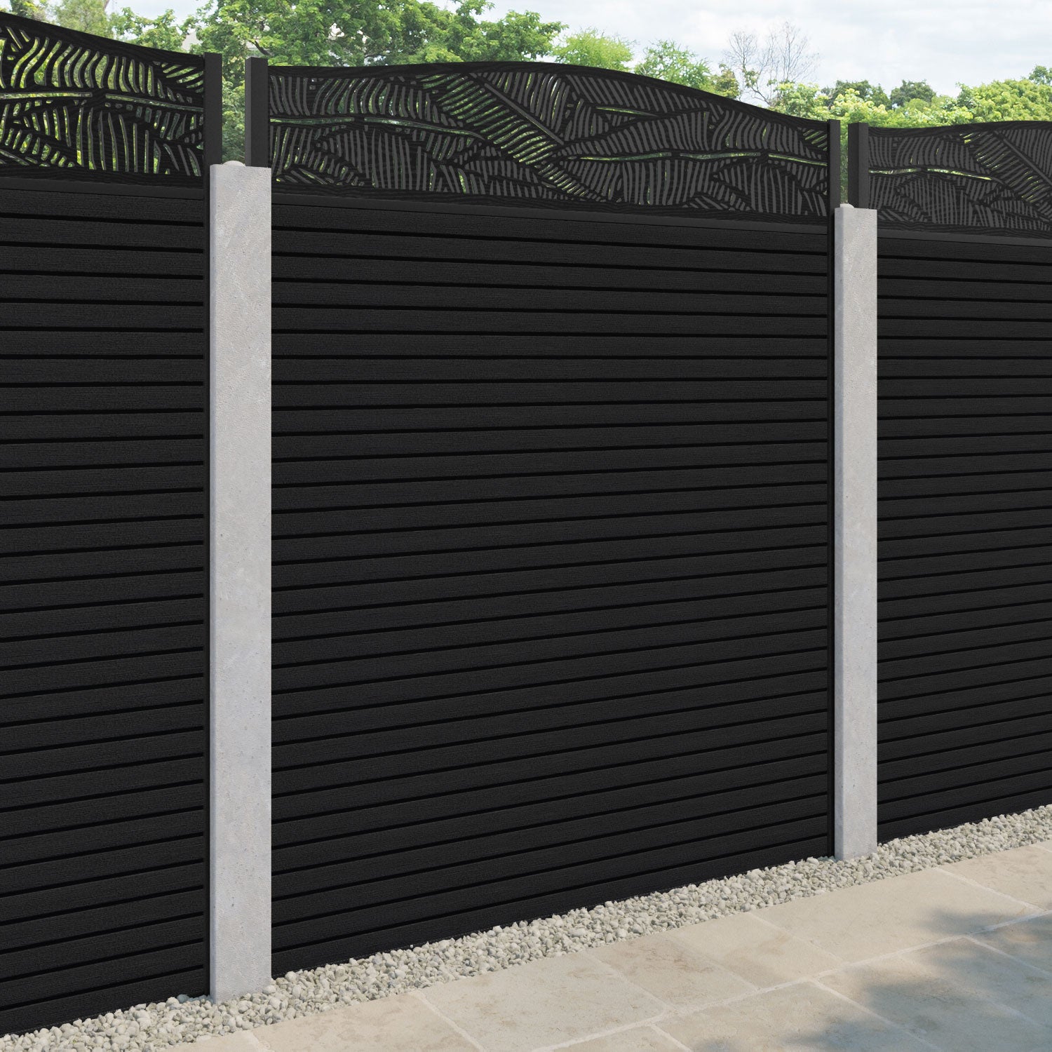 Hudson Feather Curved Top Fence Panel - Black - for existing concrete posts