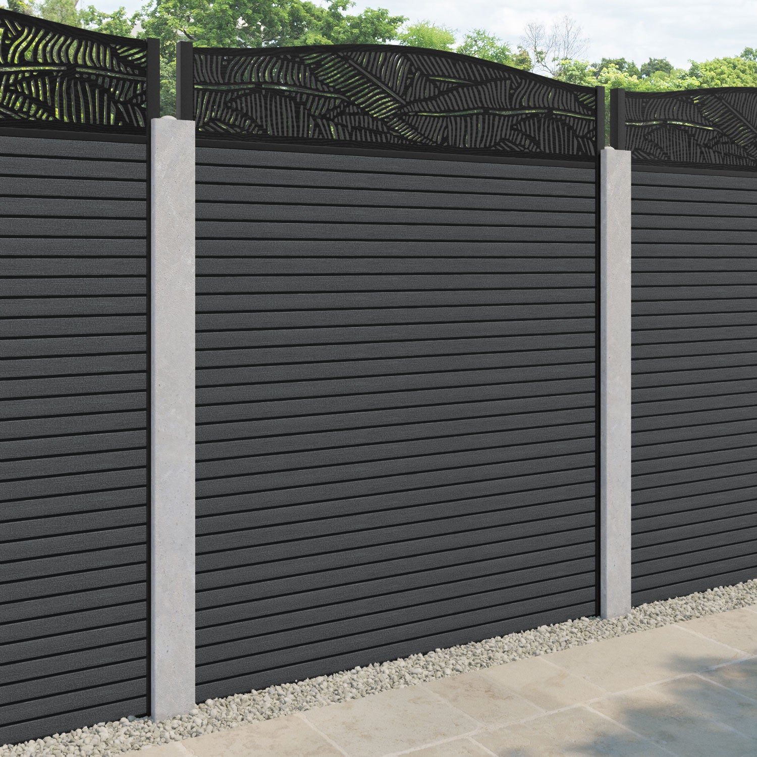 Hudson Feather Curved Top Fence Panel - Dark Grey - for existing concrete posts