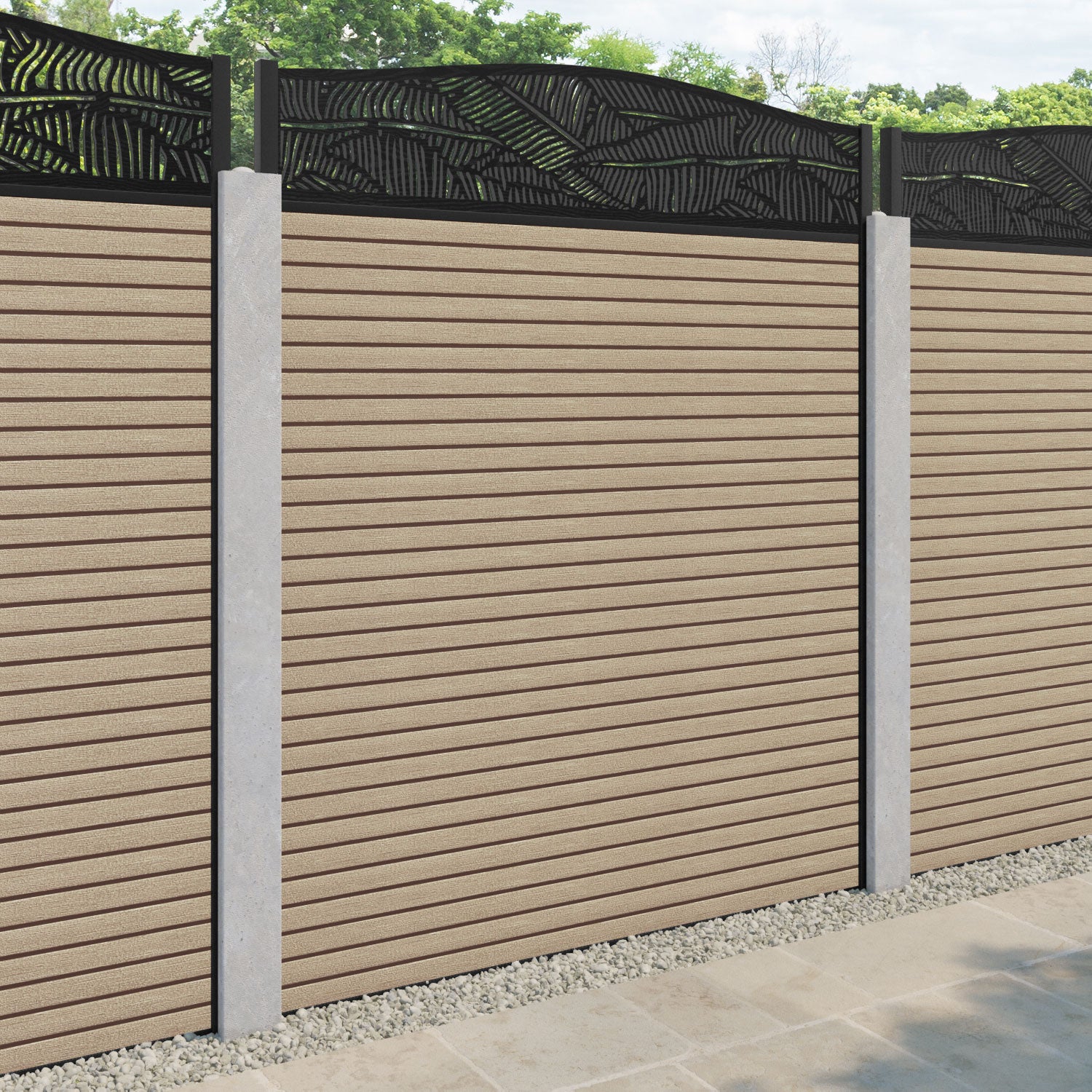 Hudson Feather Curved Top Fence Panel - Light Oak - for existing concrete posts