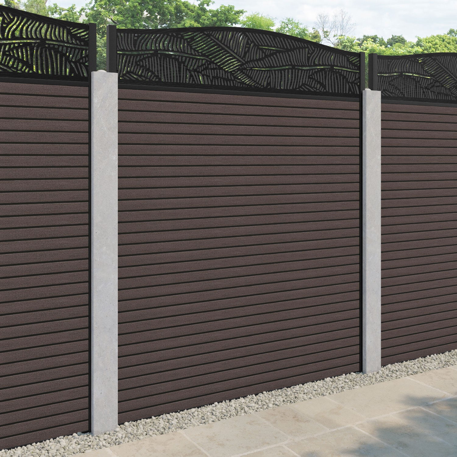 Hudson Feather Curved Top Fence Panel - Mid Brown - for existing concrete posts