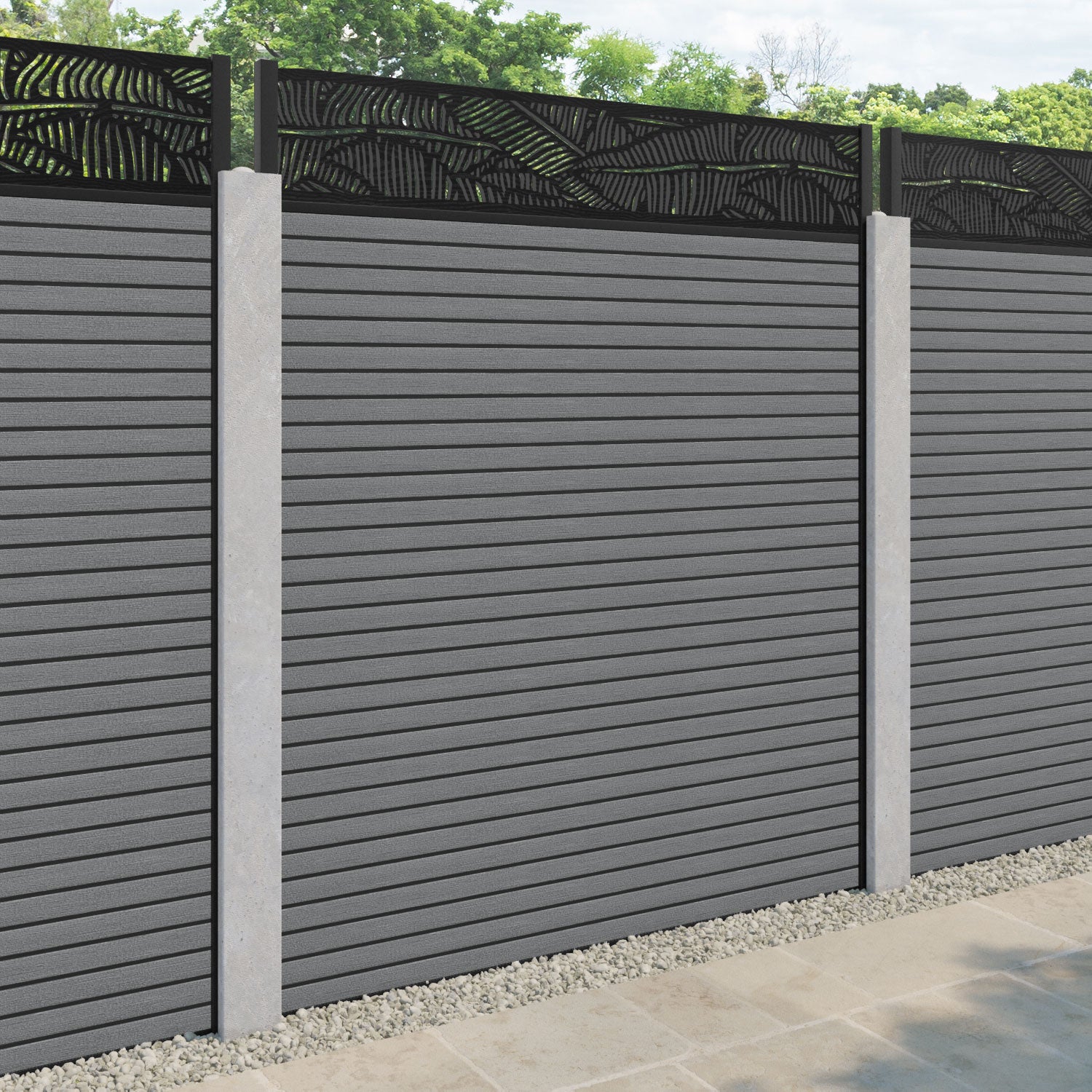 Hudson Feather Fence Panel - Mid Grey - for existing concrete posts