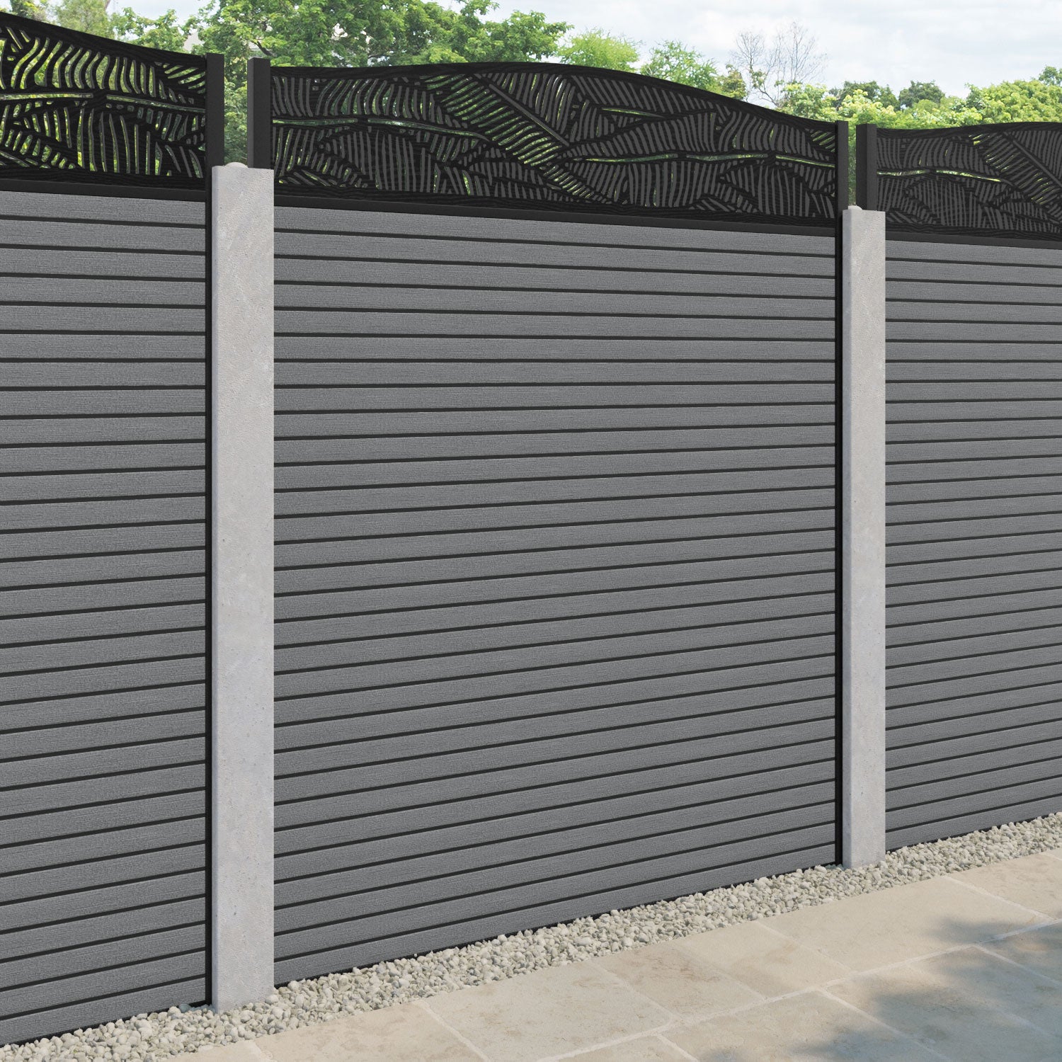 Hudson Feather Curved Top Fence Panel - Mid Grey - for existing concrete posts