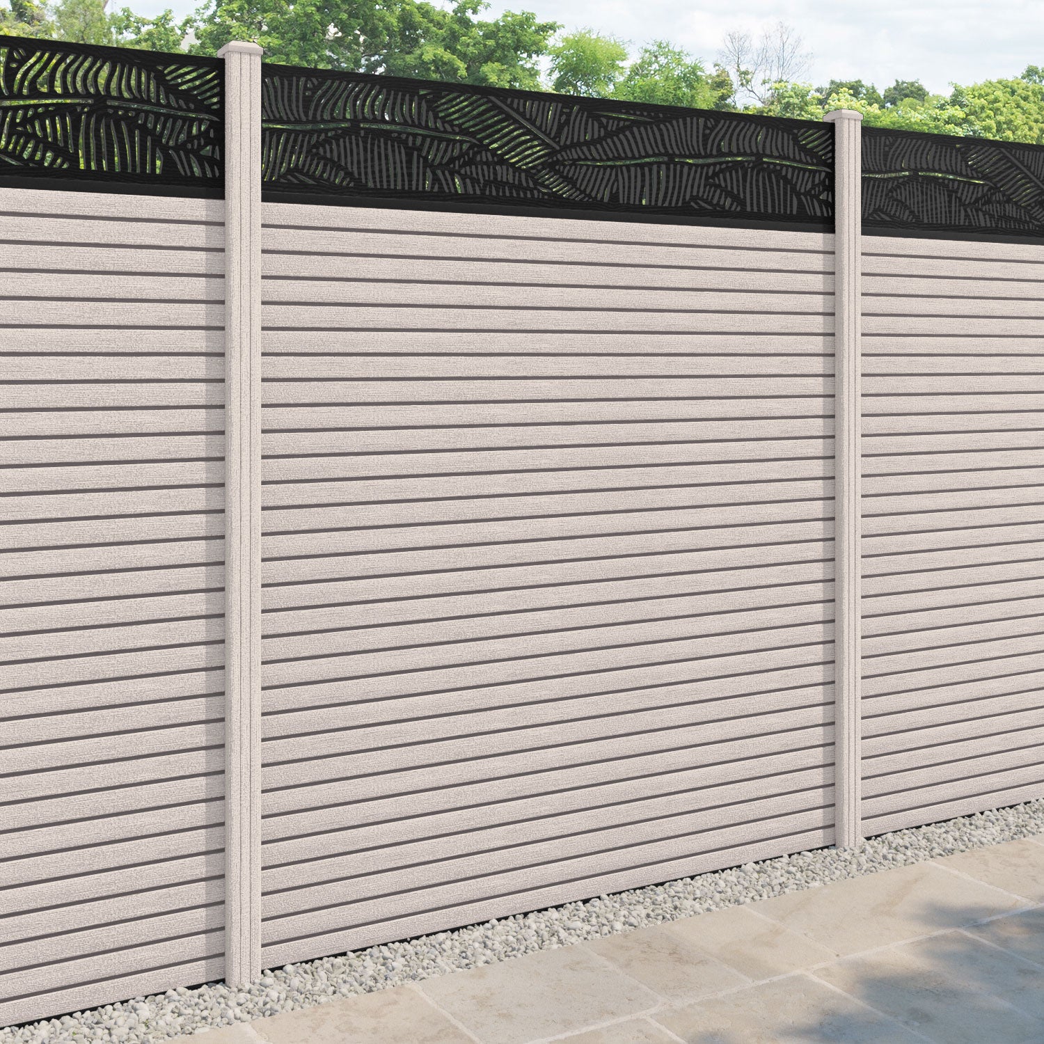 Hudson Feather Fence Panel - Mid Stone - with our composite posts