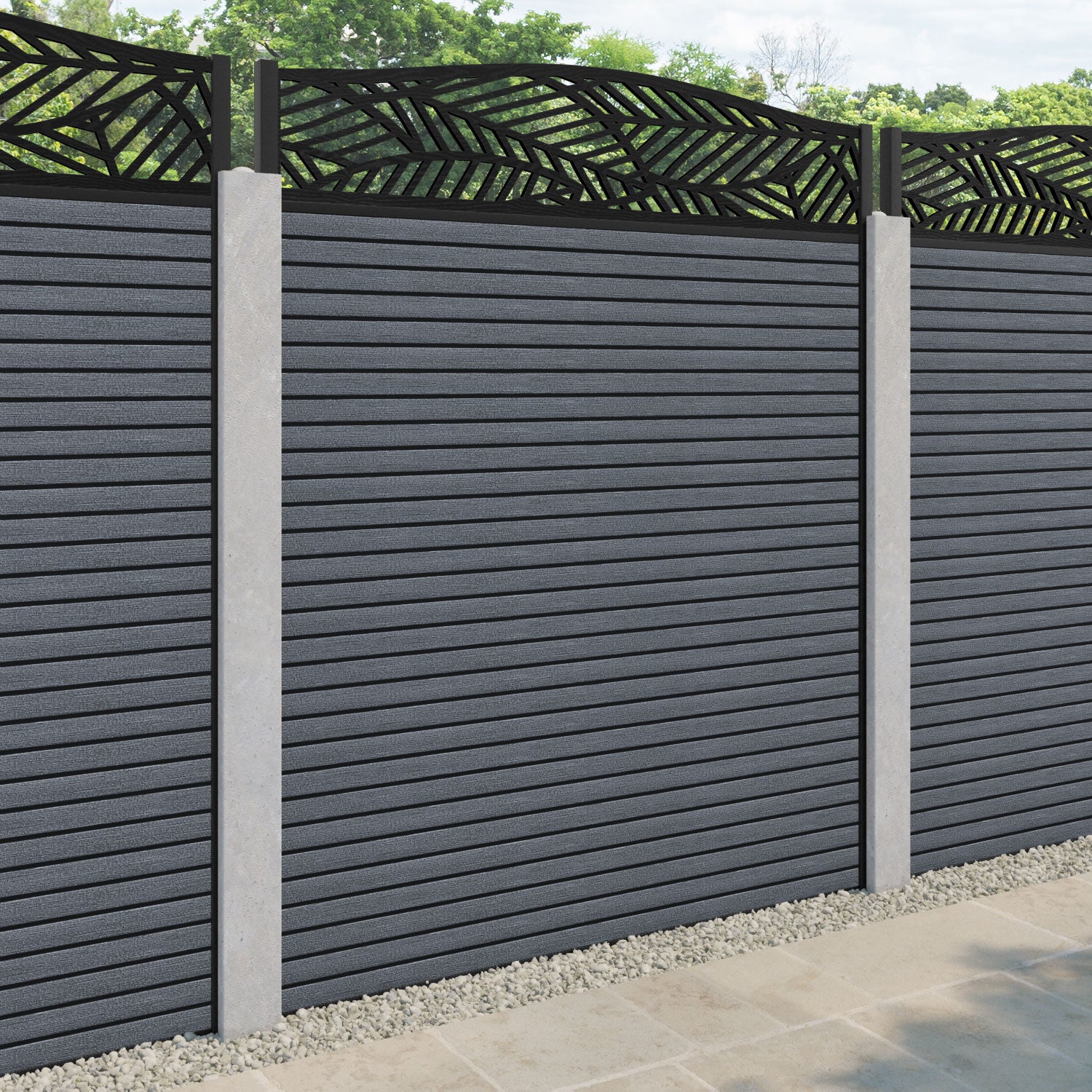 Hudson Habitat Curved Top Fence Panel - Anthracite - for existing concrete posts