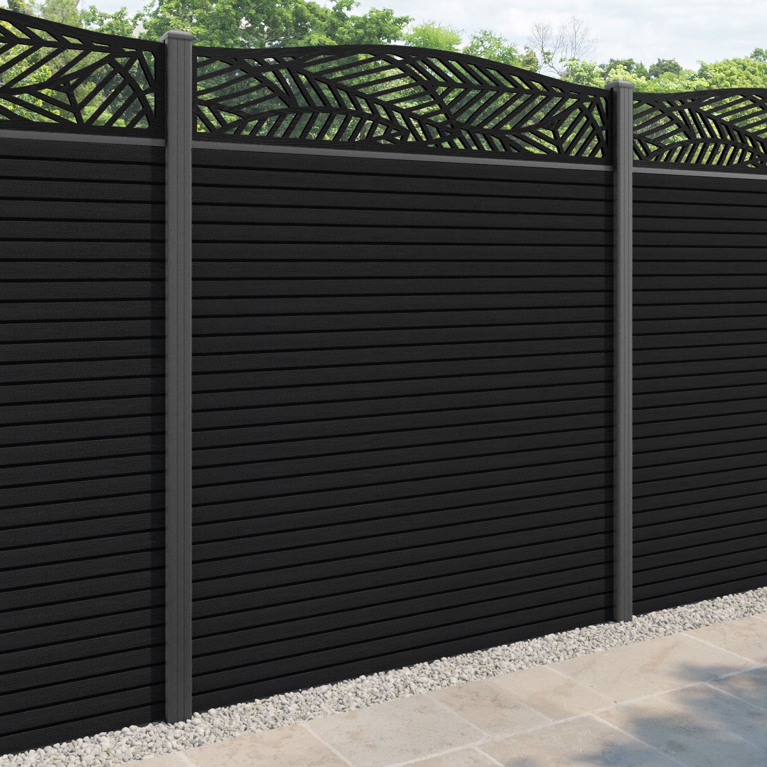 Hudson Habitat Curved Top Fence Panel - Black - with our aluminium posts