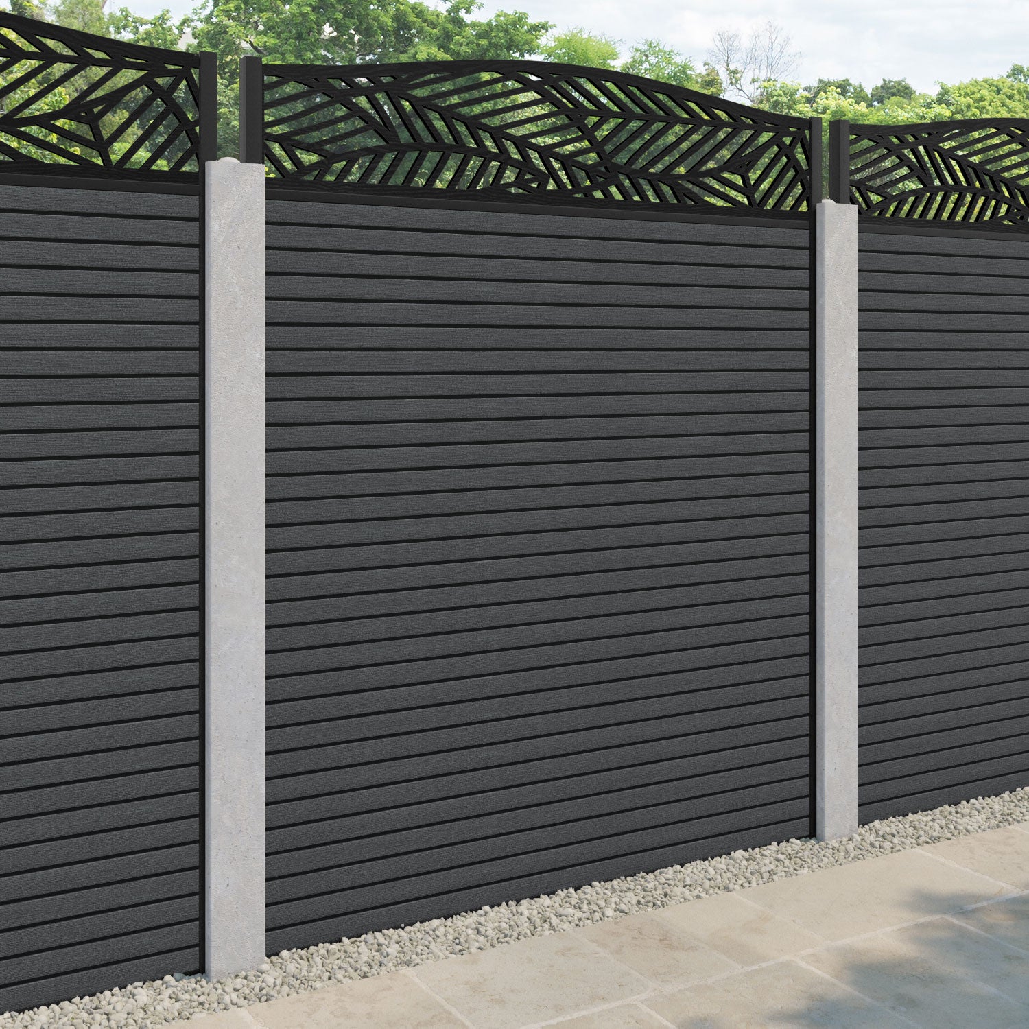 Hudson Habitat Curved Top Fence Panel - Dark Grey - for existing concrete posts