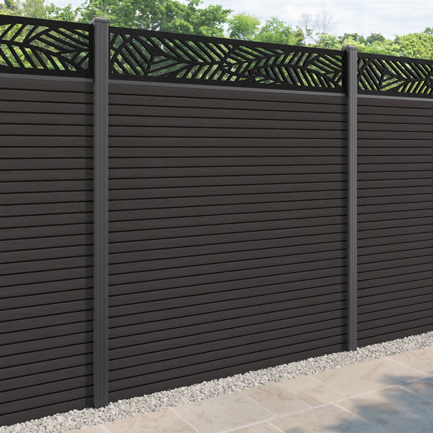 Hudson Habitat Fence Panel - Dark Oak - with our aluminium posts