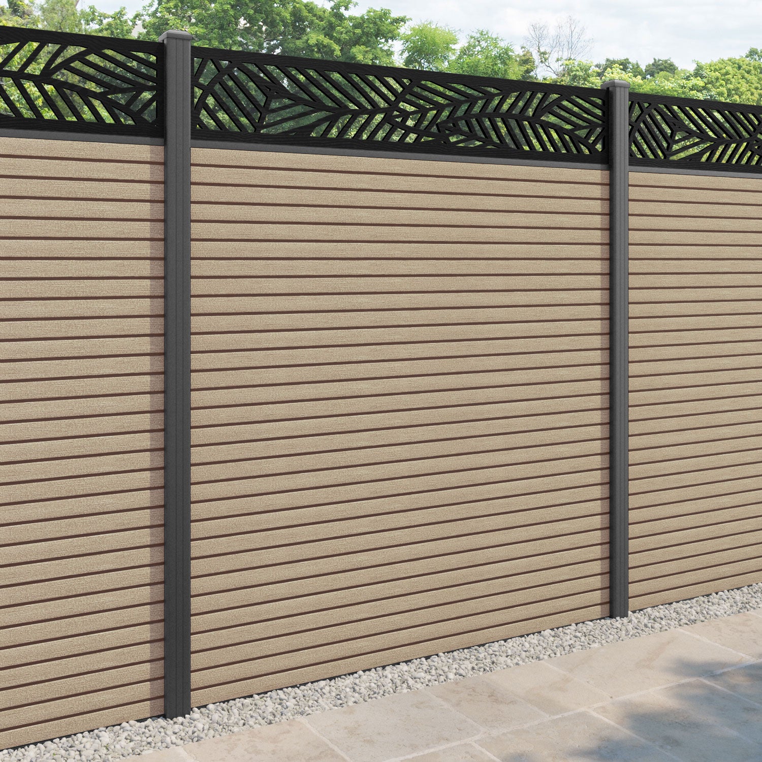 Hudson Habitat Fence Panel - Light Oak - with our aluminium posts