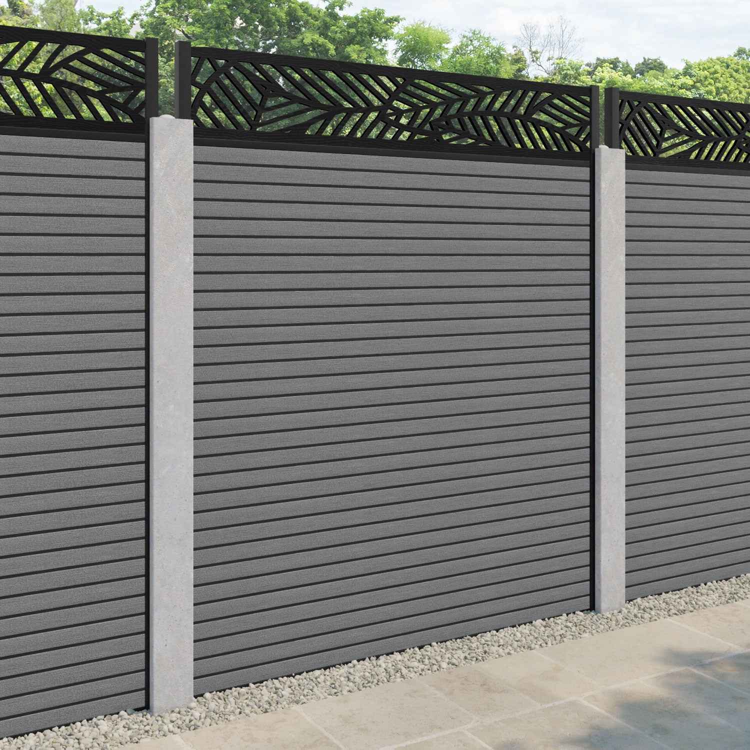 Hudson Habitat Fence Panel - Mid Grey - for existing concrete posts