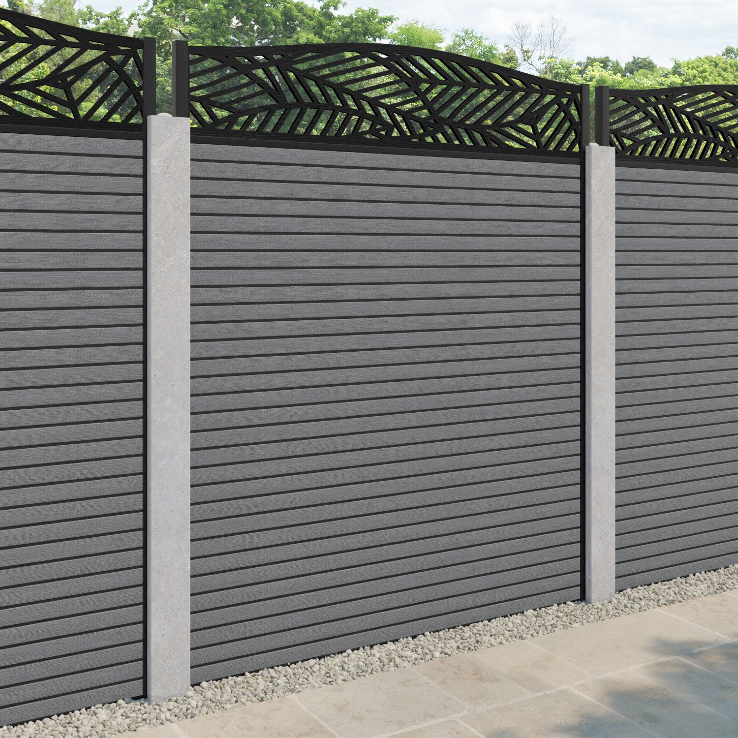 Hudson Habitat Curved Top Fence Panel - Mid Grey - for existing concrete posts