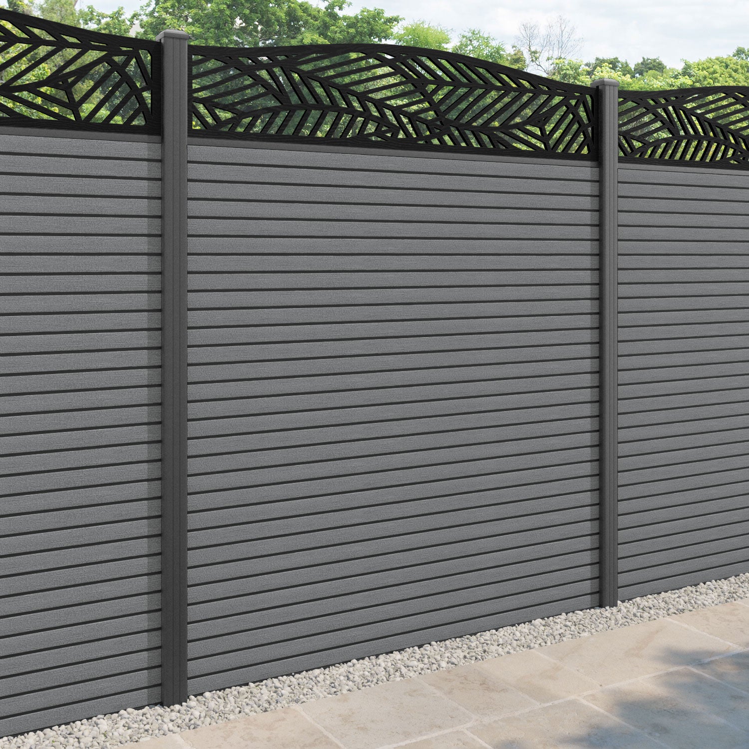 Hudson Habitat Curved Top Fence Panel - Mid Grey - with our aluminium posts