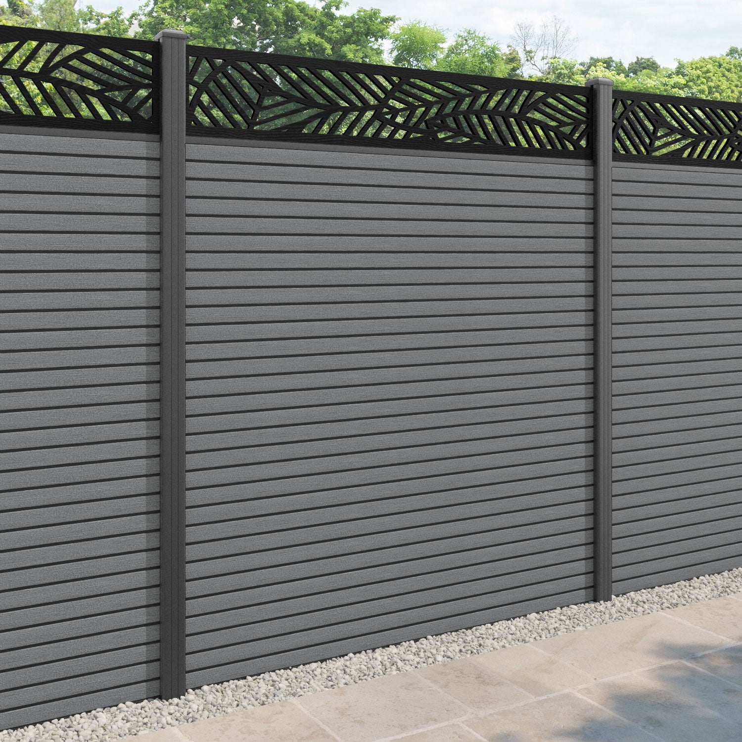 Hudson Habitat Fence Panel - Mid Grey - with our aluminium posts