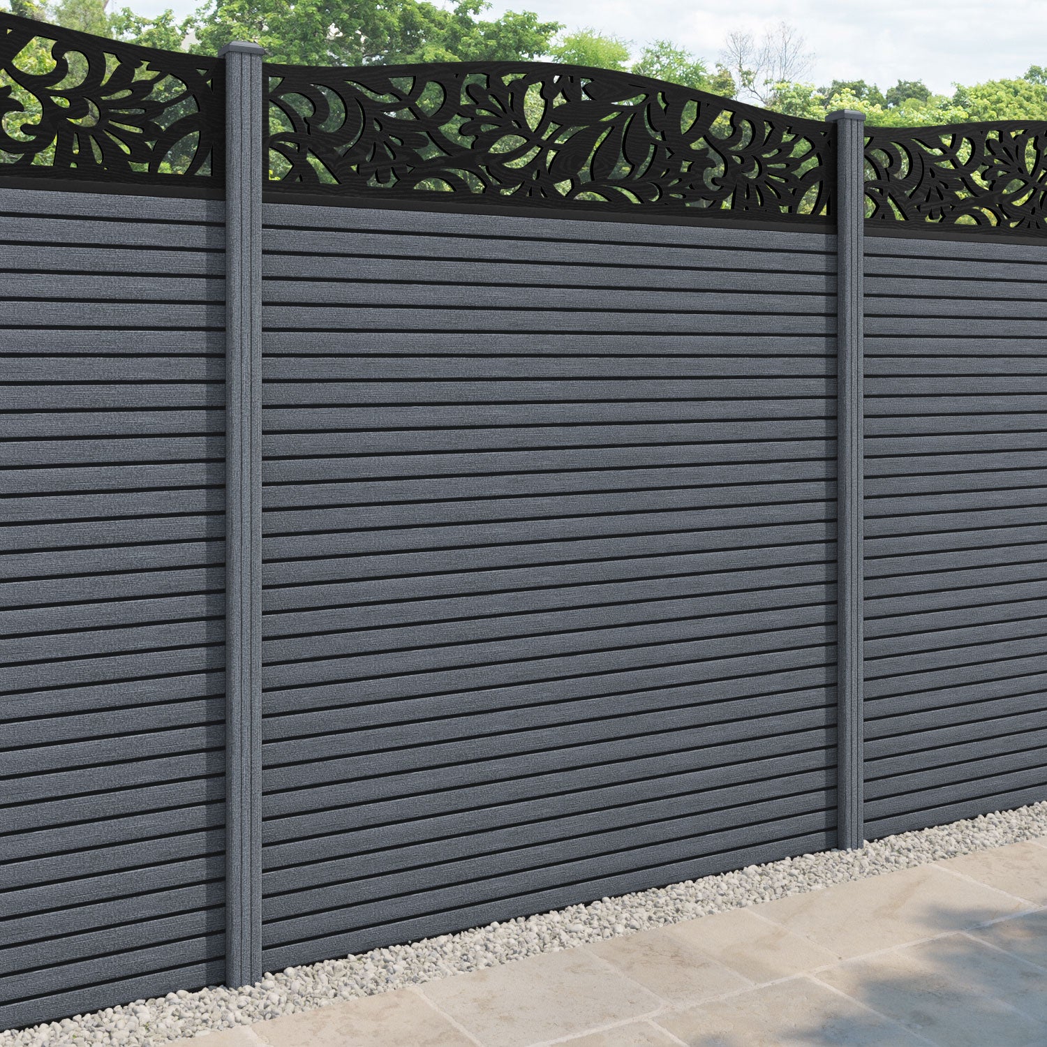 Hudson Heritage Curved Top Fence Panel - Anthracite - with our composite posts