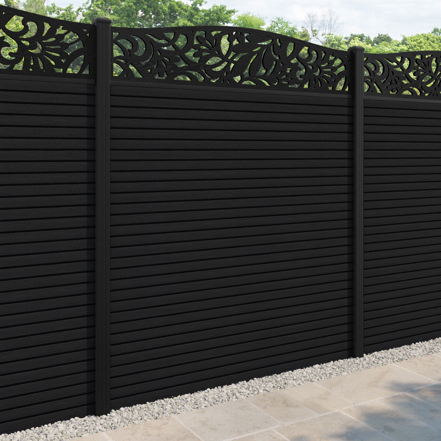 Hudson Heritage Curved Top Fence Panel - Black - with our aluminium posts