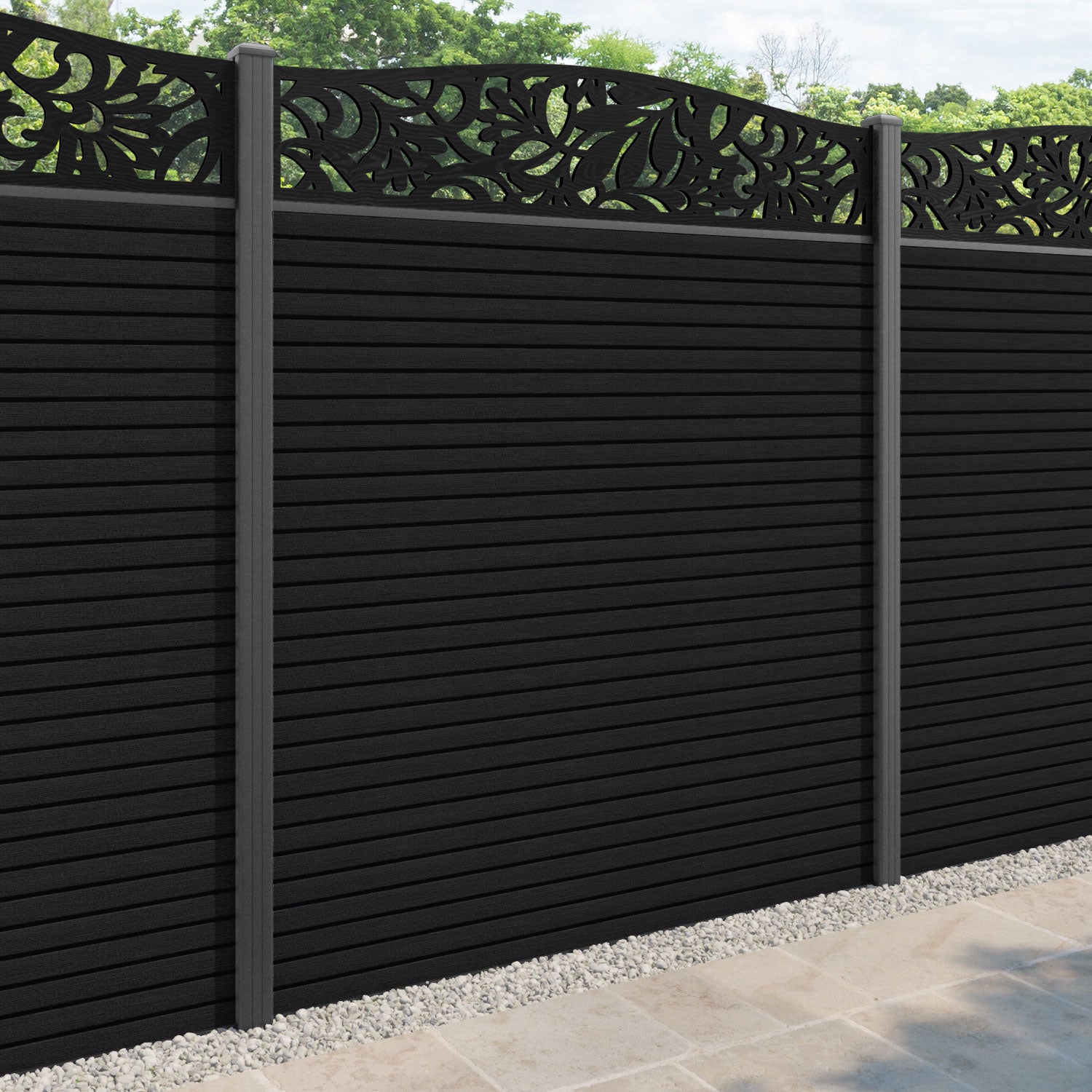 Hudson Heritage Curved Top Fence Panel - Black - with our aluminium posts