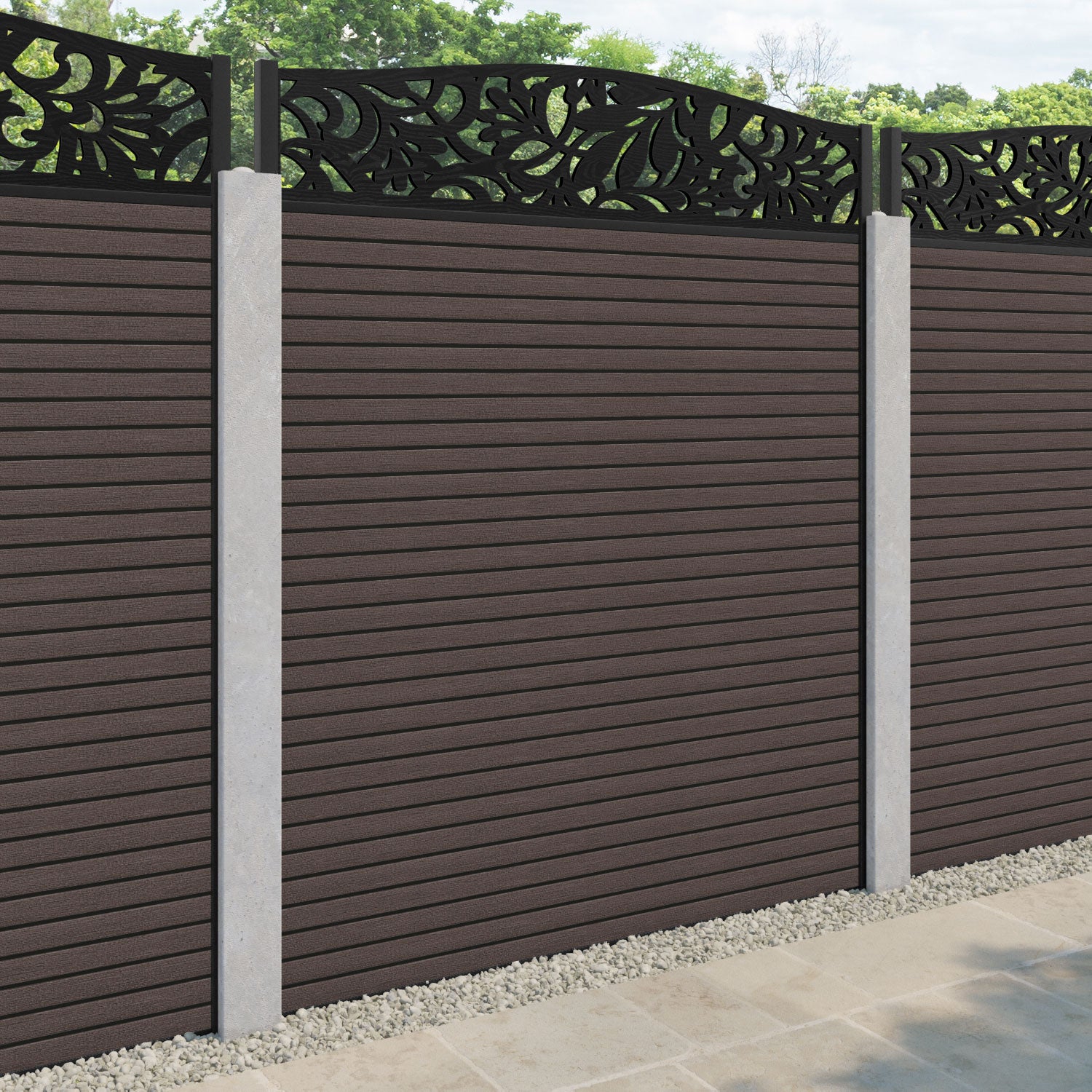 Hudson Heritage Curved Top Fence Panel - Mid Brown - for existing concrete posts