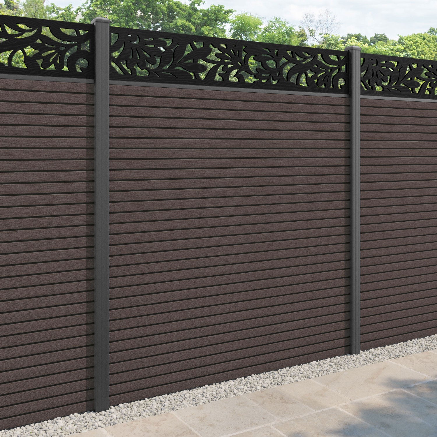 Hudson Heritage Fence Panel - Mid Brown - with our aluminium posts