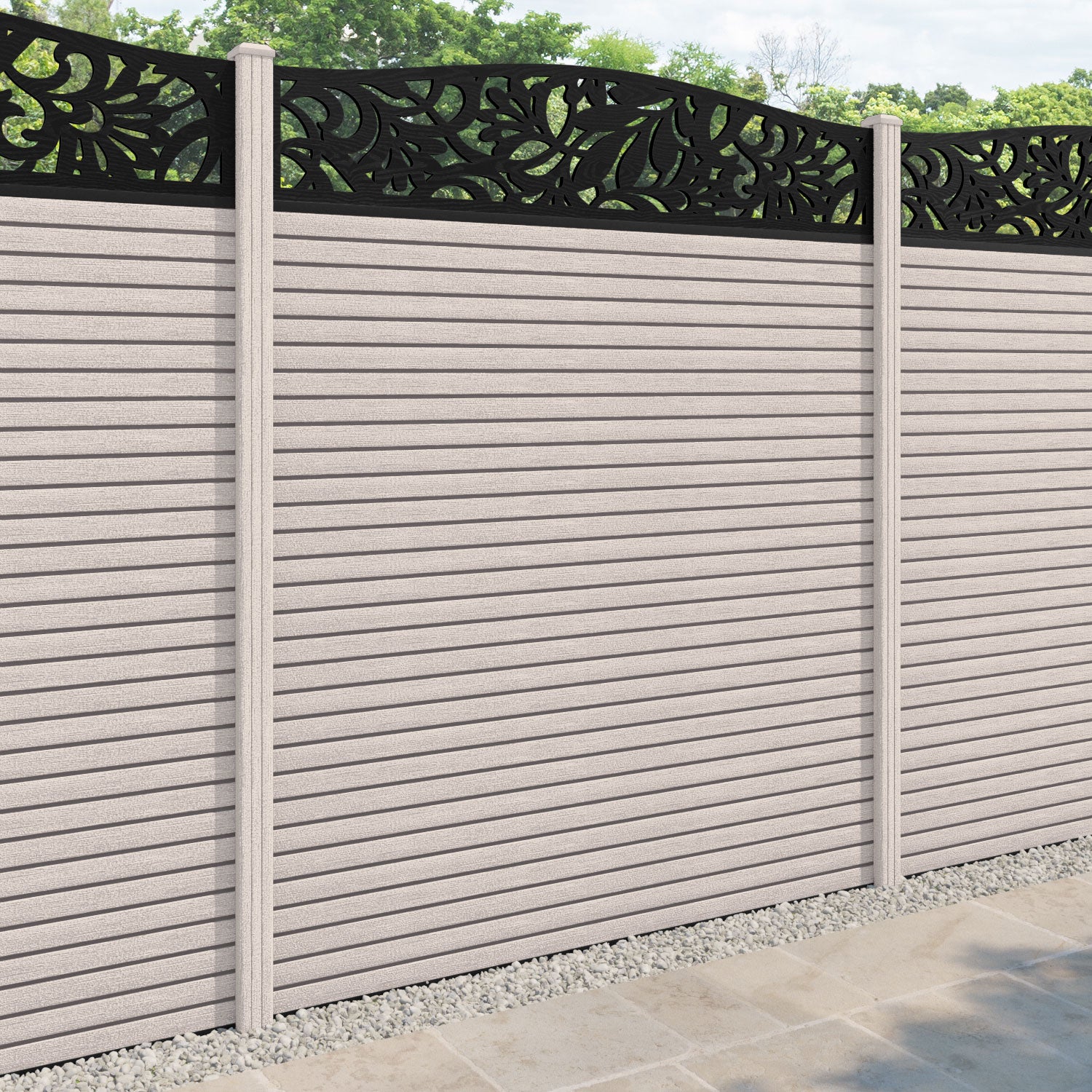 Hudson Heritage Curved Top Fence Panel - Mid Stone - with our composite posts