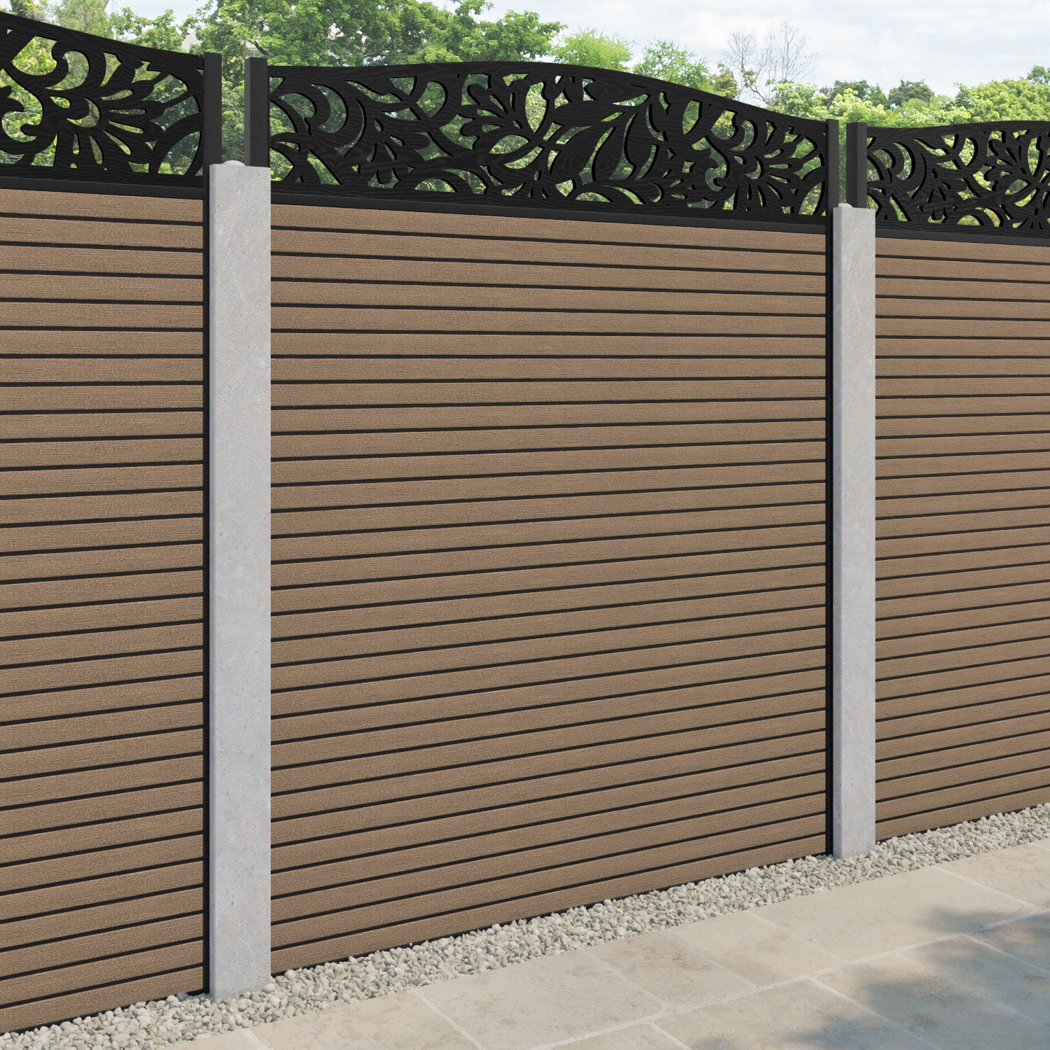 Hudson Heritage Curved Top Fence Panel - Teak - for existing concrete posts